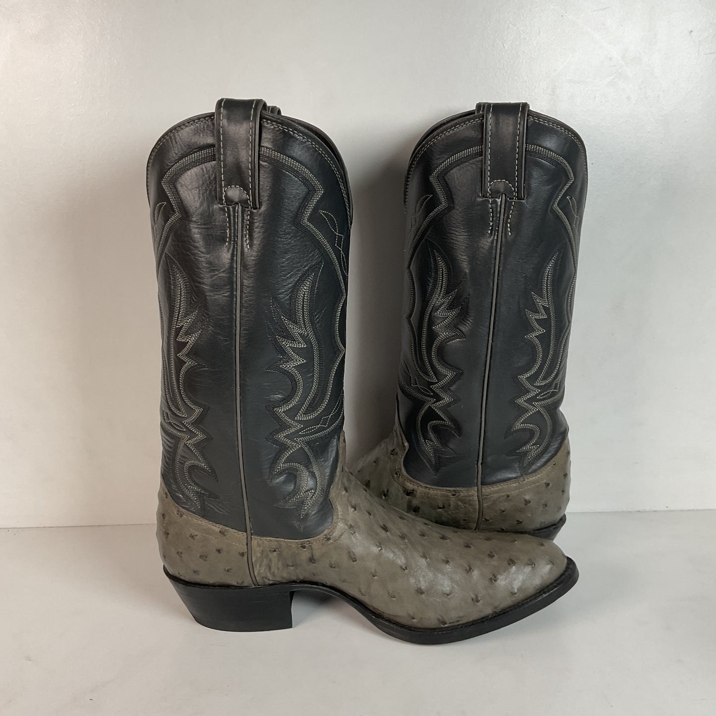 Vintage Justin Grey Ostrich Quill Cowboy Boots 9.5 D Exotic USA Made
