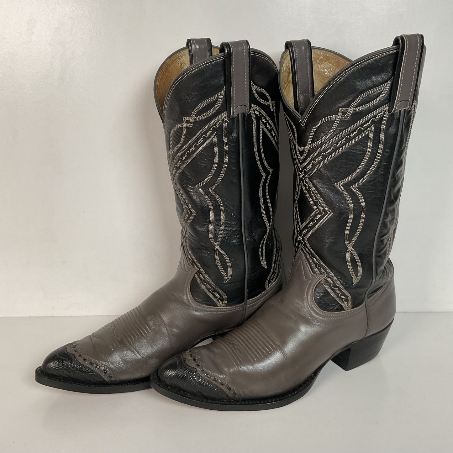 Vintage Tony Lama Grey Lizard Wingtip Cowboy Boots 9 D Gold Label Recraft