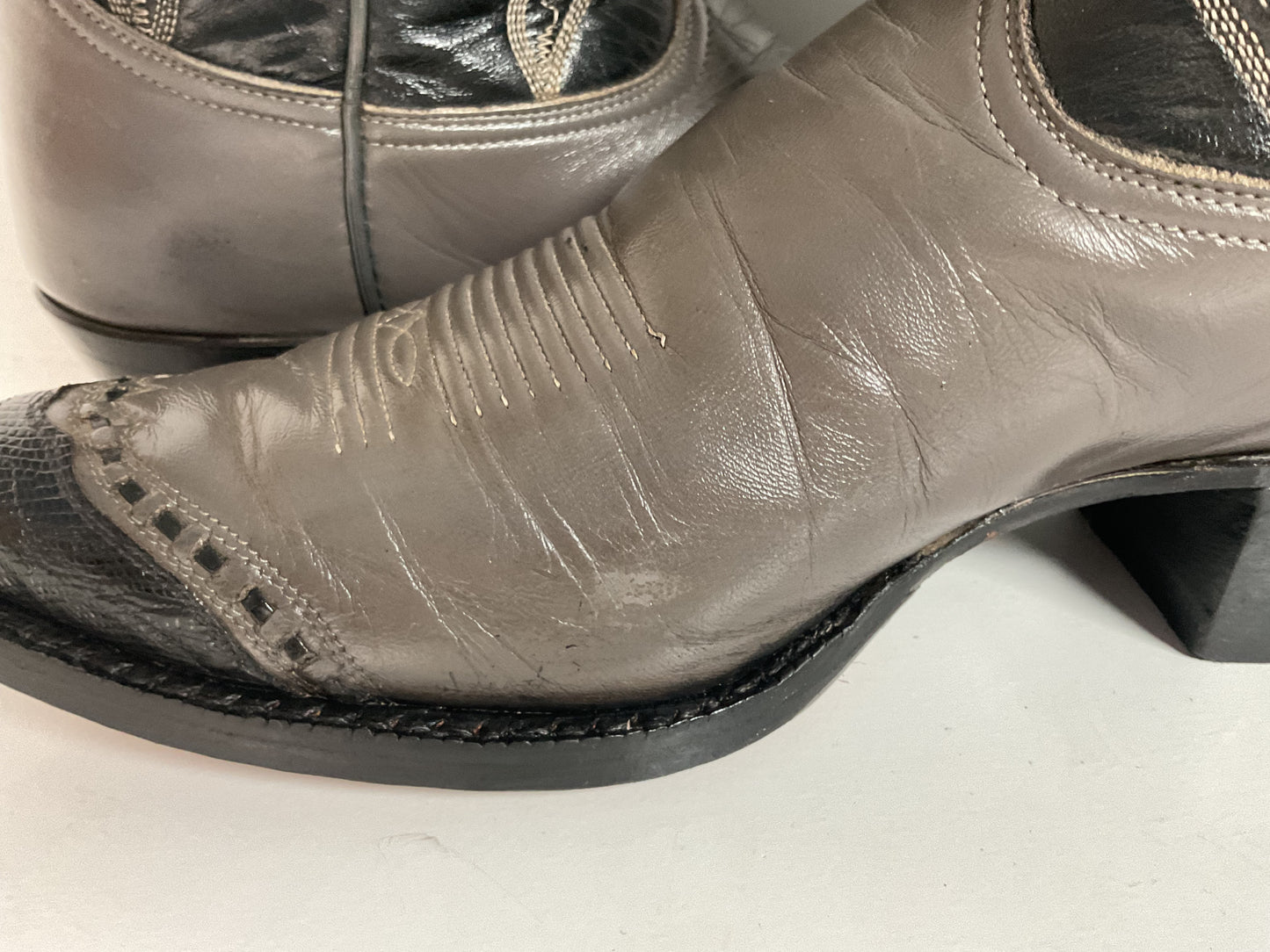 Vintage Tony Lama Grey Lizard Wingtip Cowboy Boots 9 D Gold Label Recraft