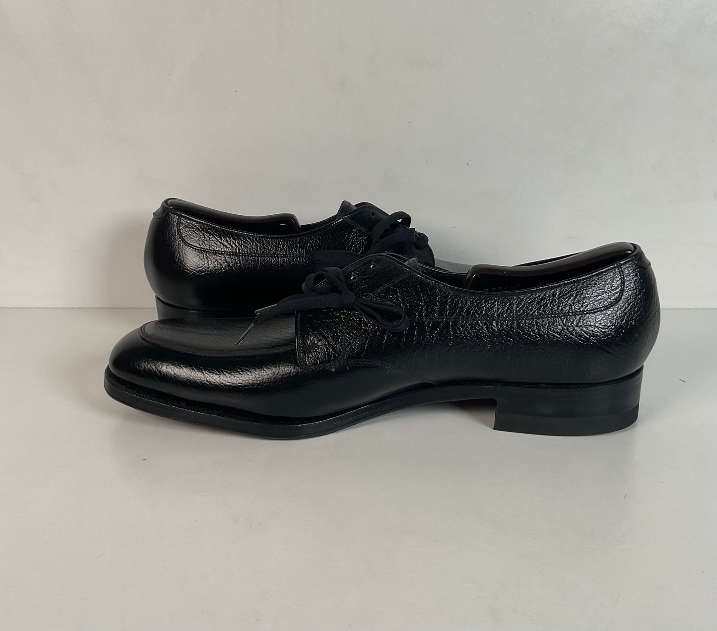 Vintage Florsheim Black Derby Loafers 12 B Apron Toe Blucher