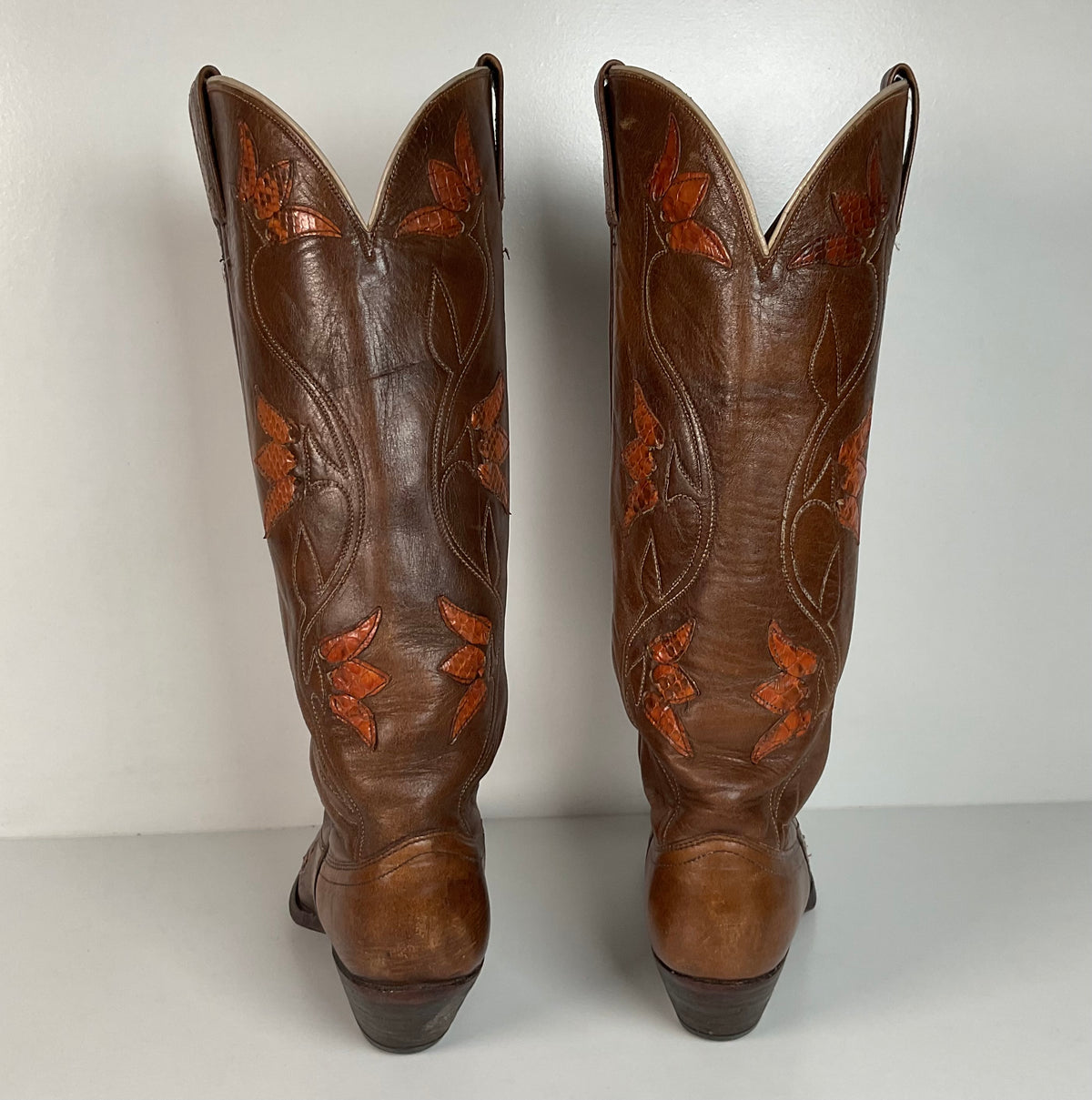Vintage Dan Post Tulip Cowgirl Boots | Snakeskin | Men’s 8.5 | Women’s 9.5