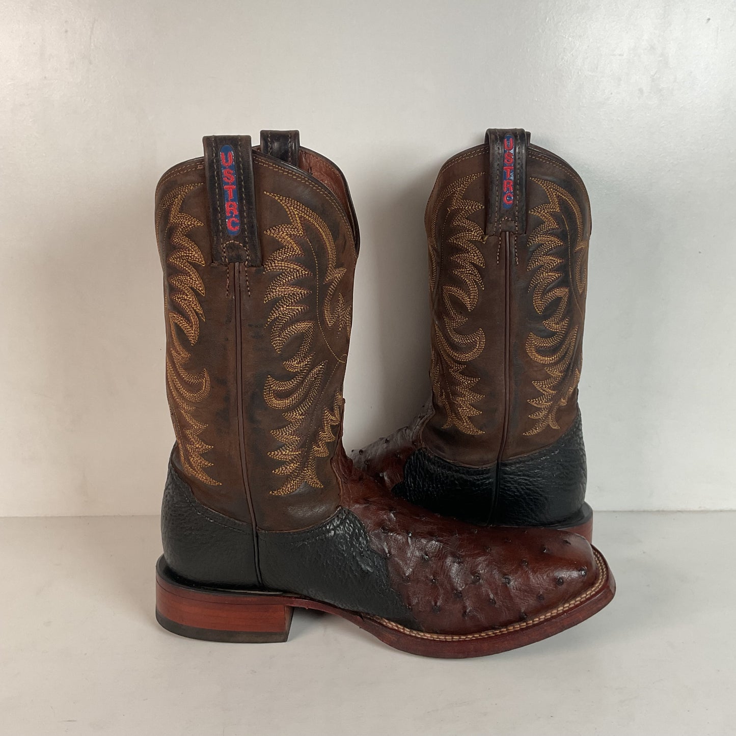 Vintage Tony Lama Exotic Ostrich, Shark Cowboy Boots 8 EE Square Toe Custom