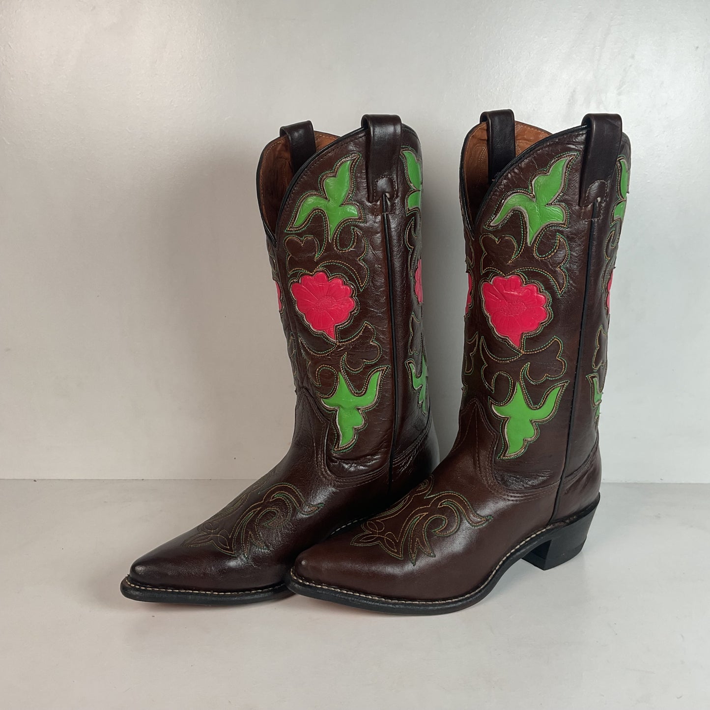 Vintage 1970s Texas Poppy Flower Cowgirl Boots 8 M USA Made