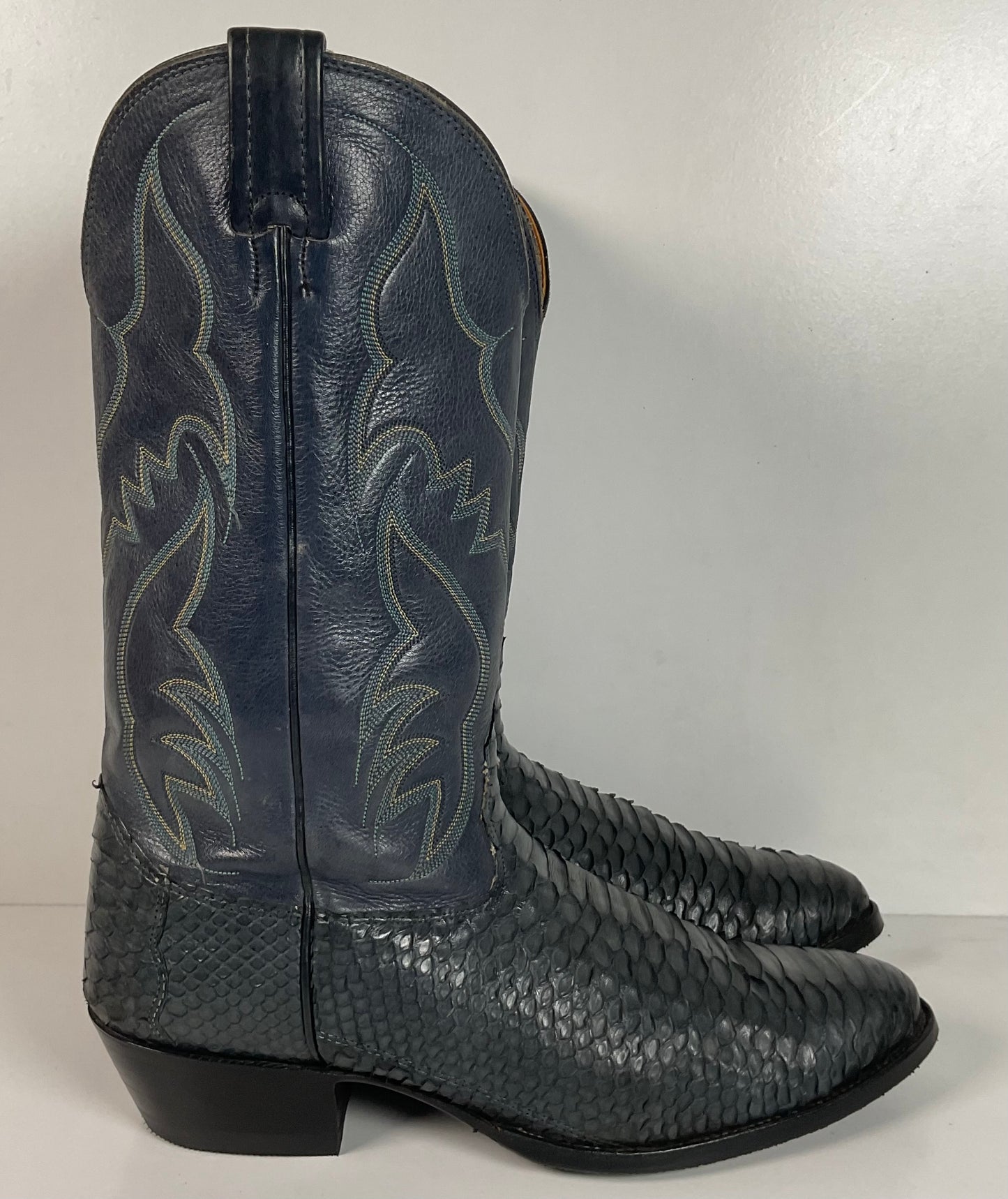 Vintage Nocona Dark Blue Python Snakeskin Cowboy Boots 12 D USA Made