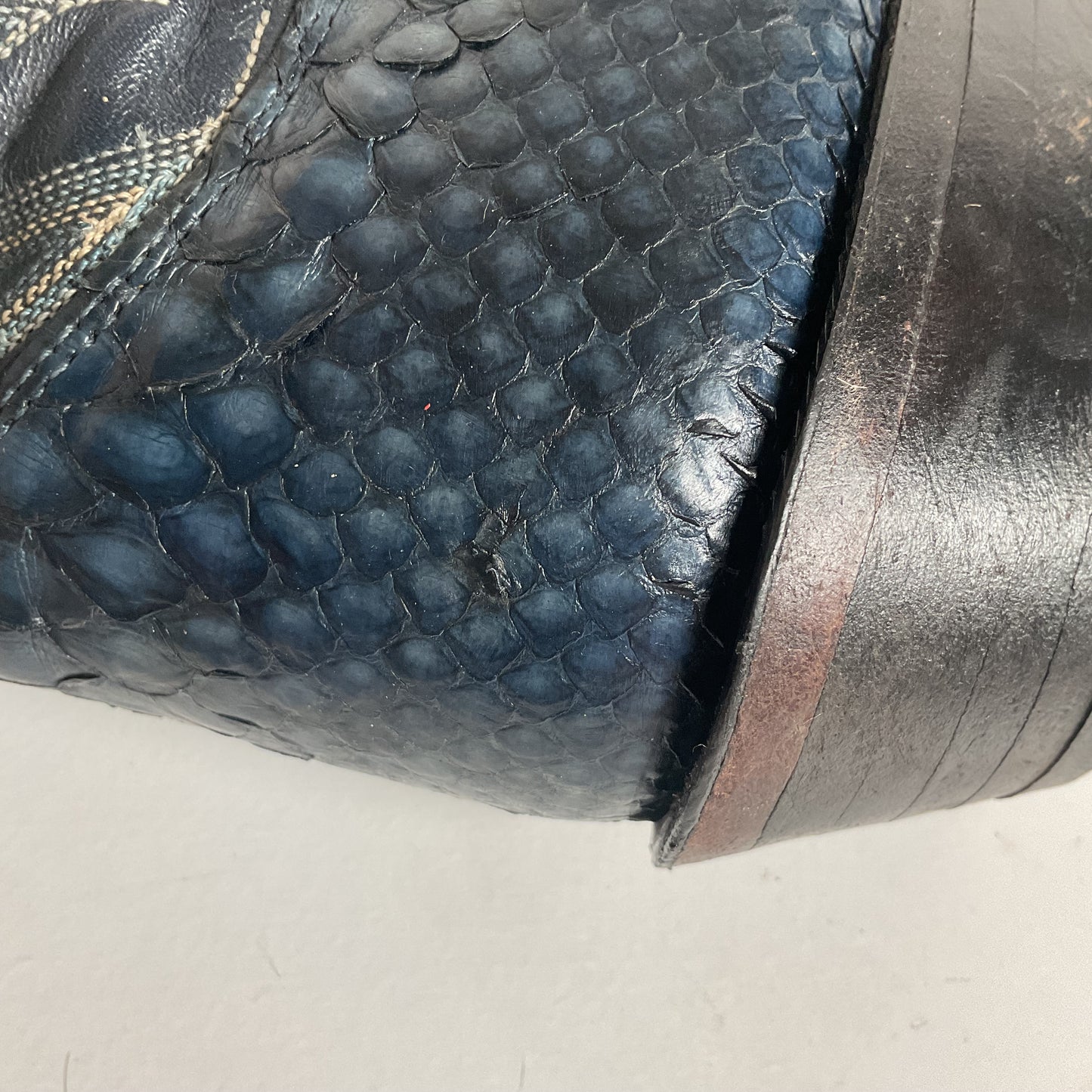 Vintage Nocona Dark Blue Python Cowboy Boots 9 EE Back Cut Snakeskin