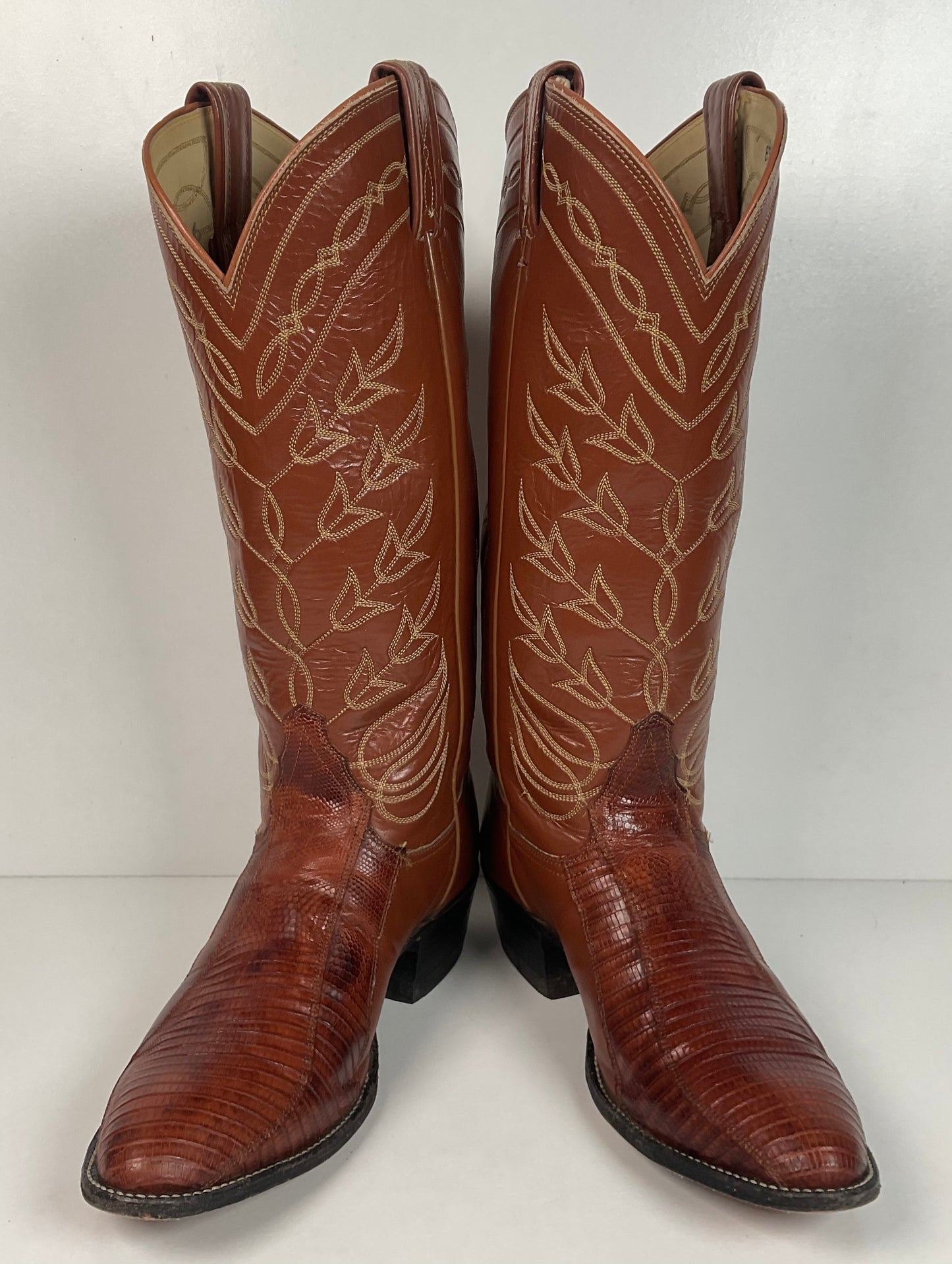 Vintage Tony Lama Gold Label Cowgirl Boots 7.5 C Lizard Vamp