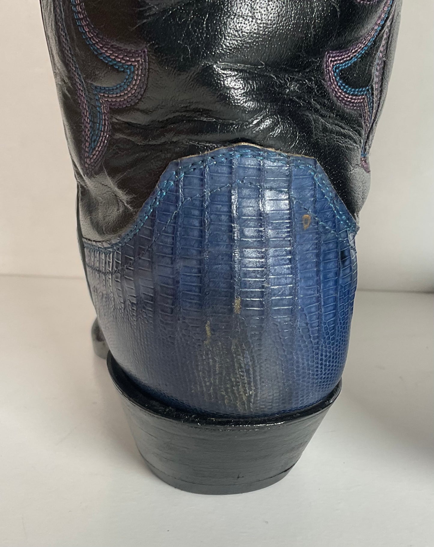 Vintage Justin Tall Blue Lizard Cowgirl Boots 6.5 B USA Made Recraft