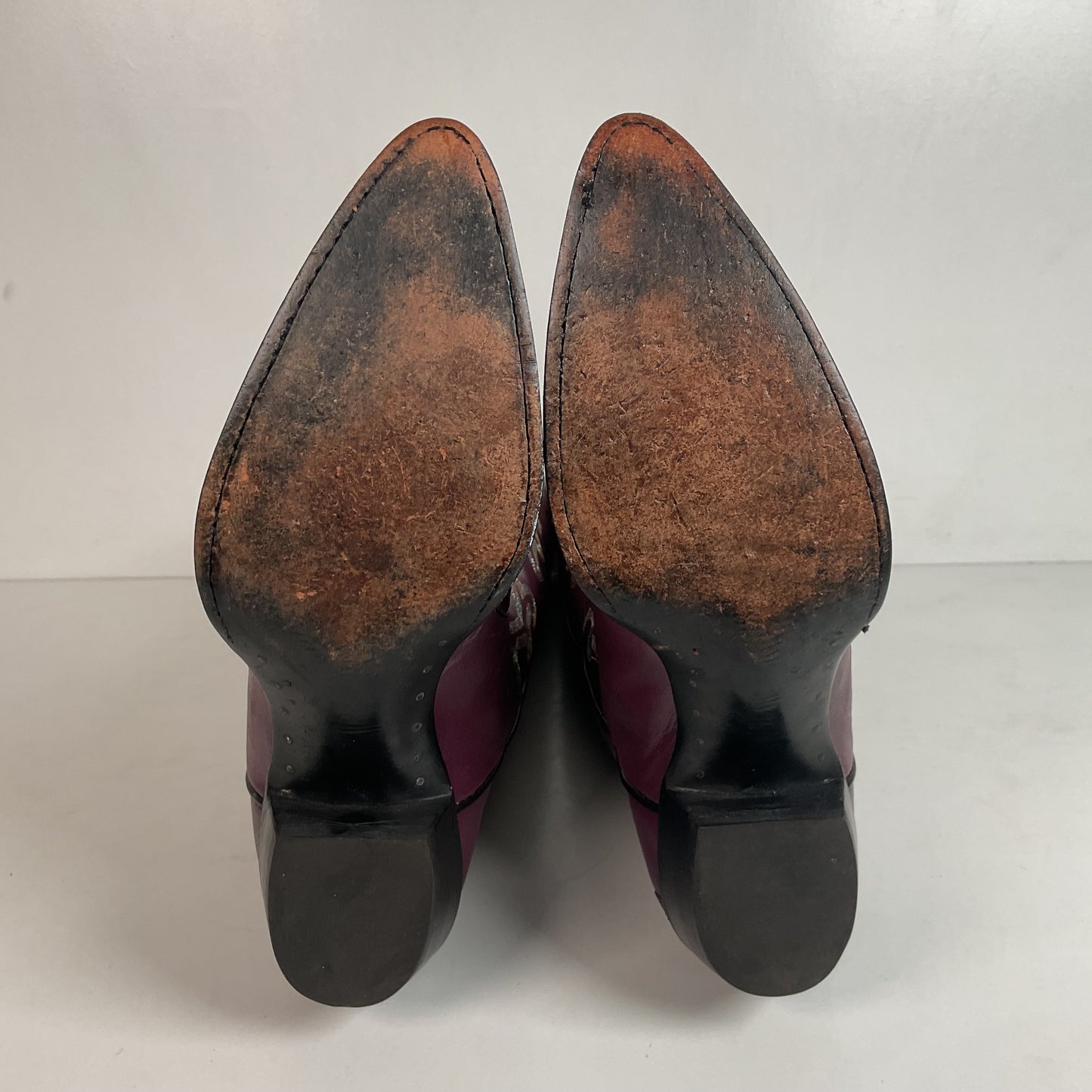 Vintage Larry Mahan Tall Purple Cowgirl Boots 8.5 B USA Made Lizard Teju