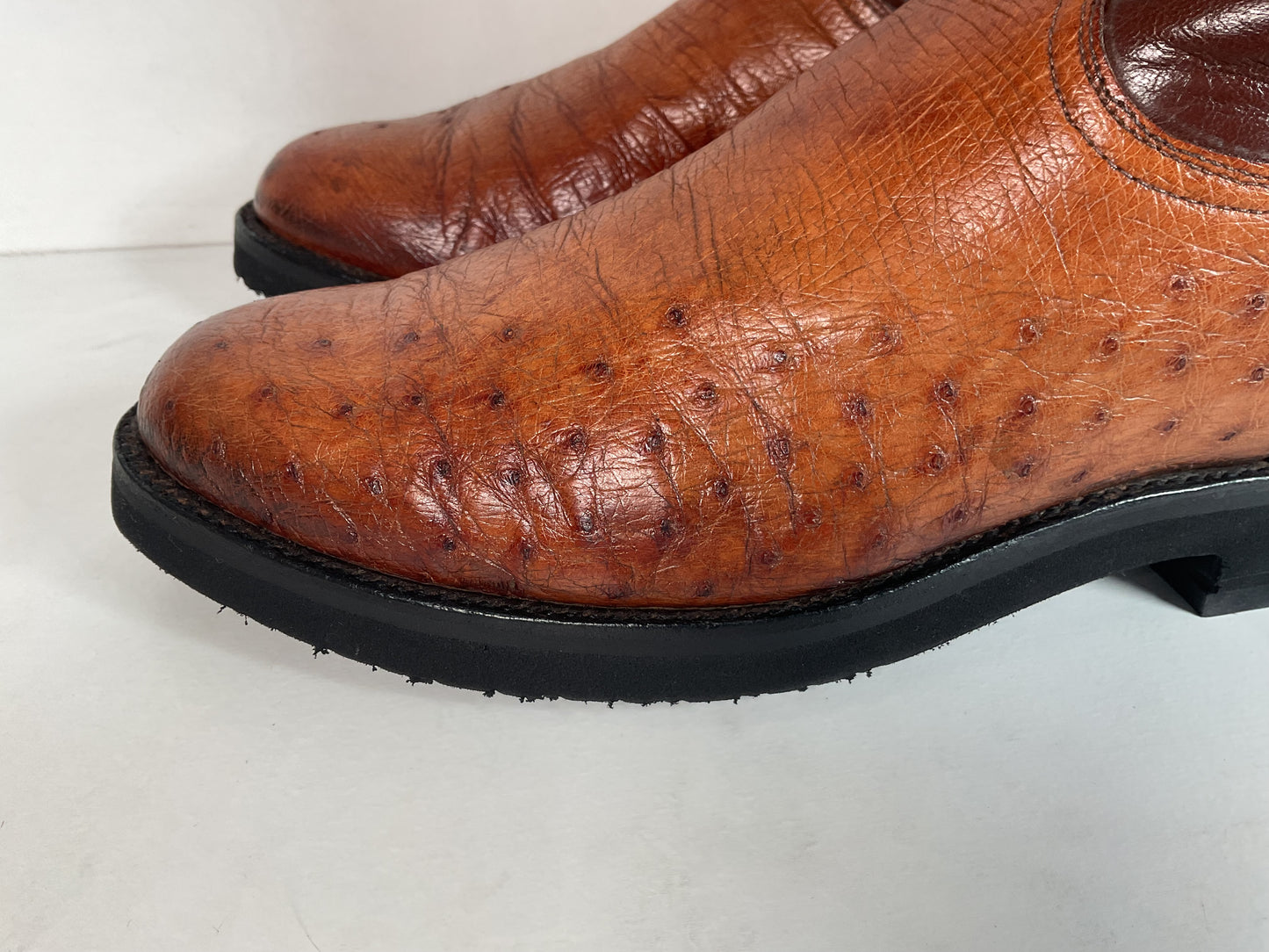 Vintage Lucchese Smooth Ostrich Roper Boots 9 D Crepe Sole Recraft Exotic