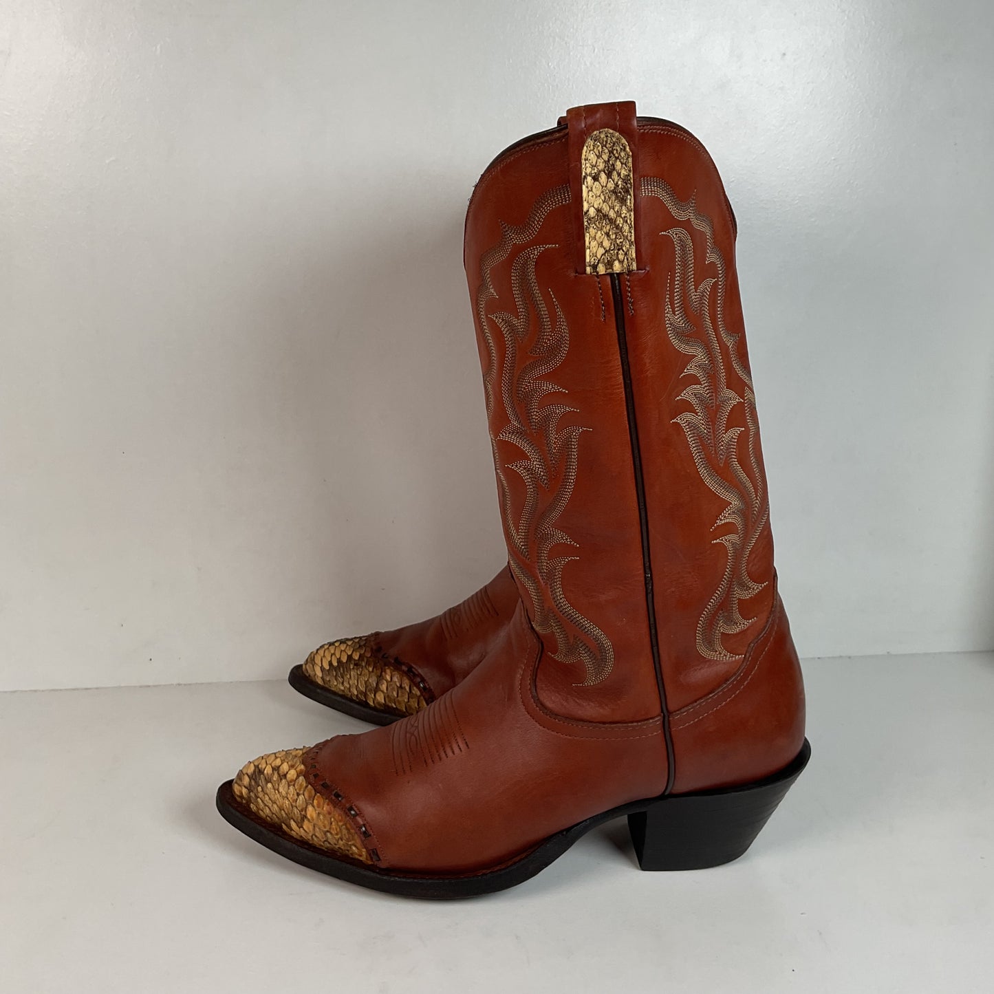 Vintage Tony Lama Rattlesnake Wingtip Cowboy Boots 10 D Diamondback Snakeskin