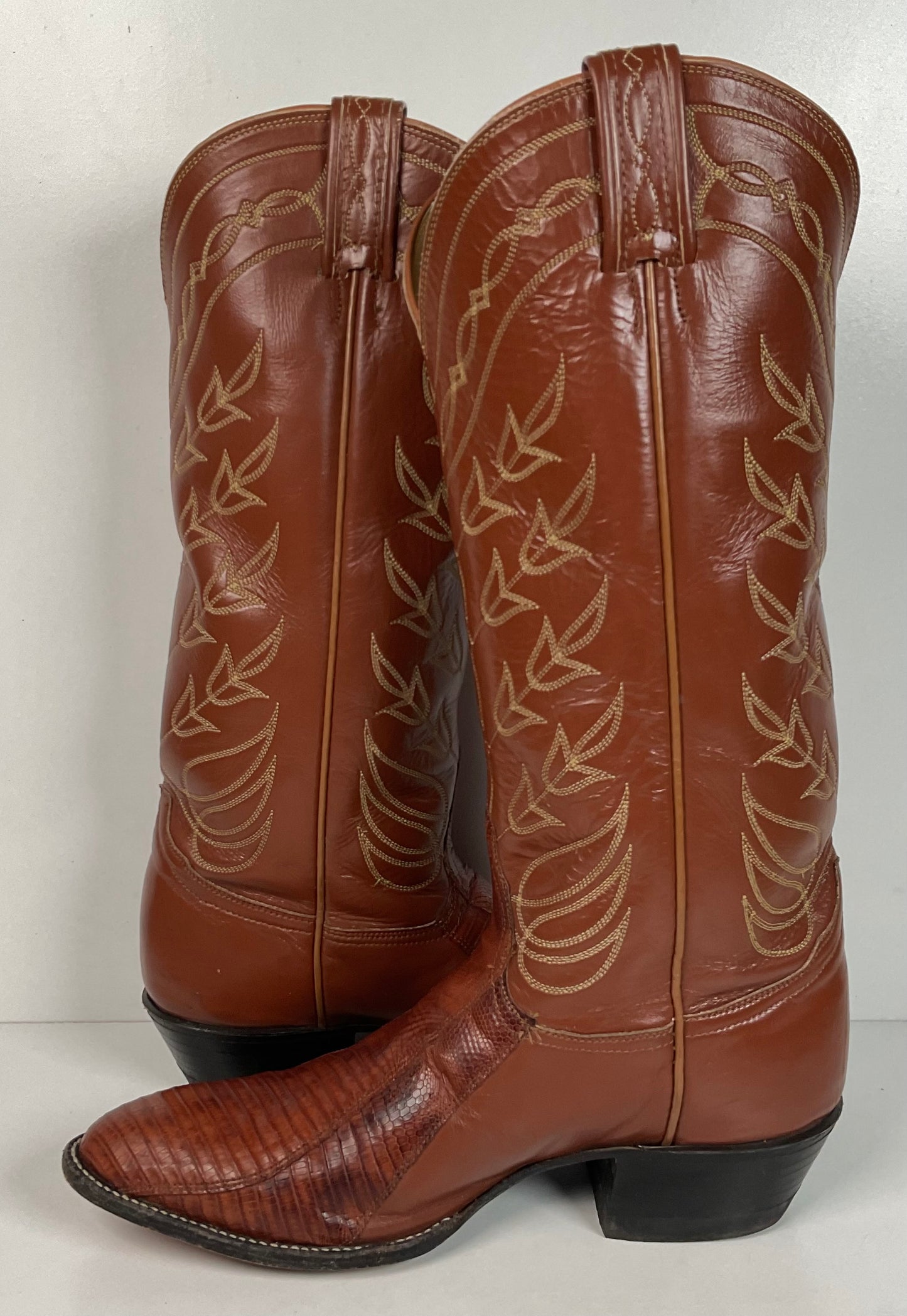 Vintage Tony Lama Gold Label Cowgirl Boots 7.5 C Lizard Vamp