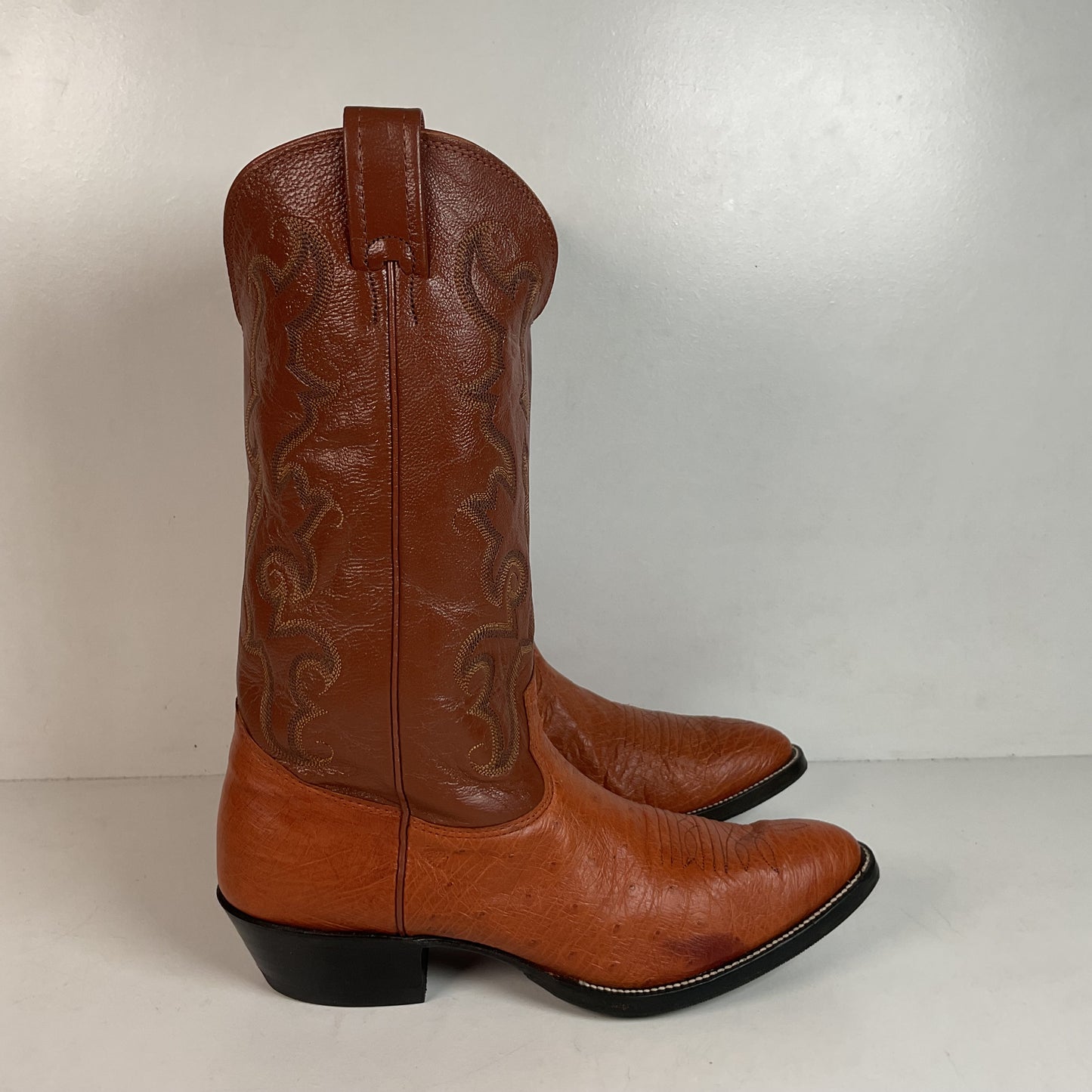 Vintage Nocona Exotic Smooth Ostrich Cowboy Boots Men’s 10.5 C Peanut Brittle