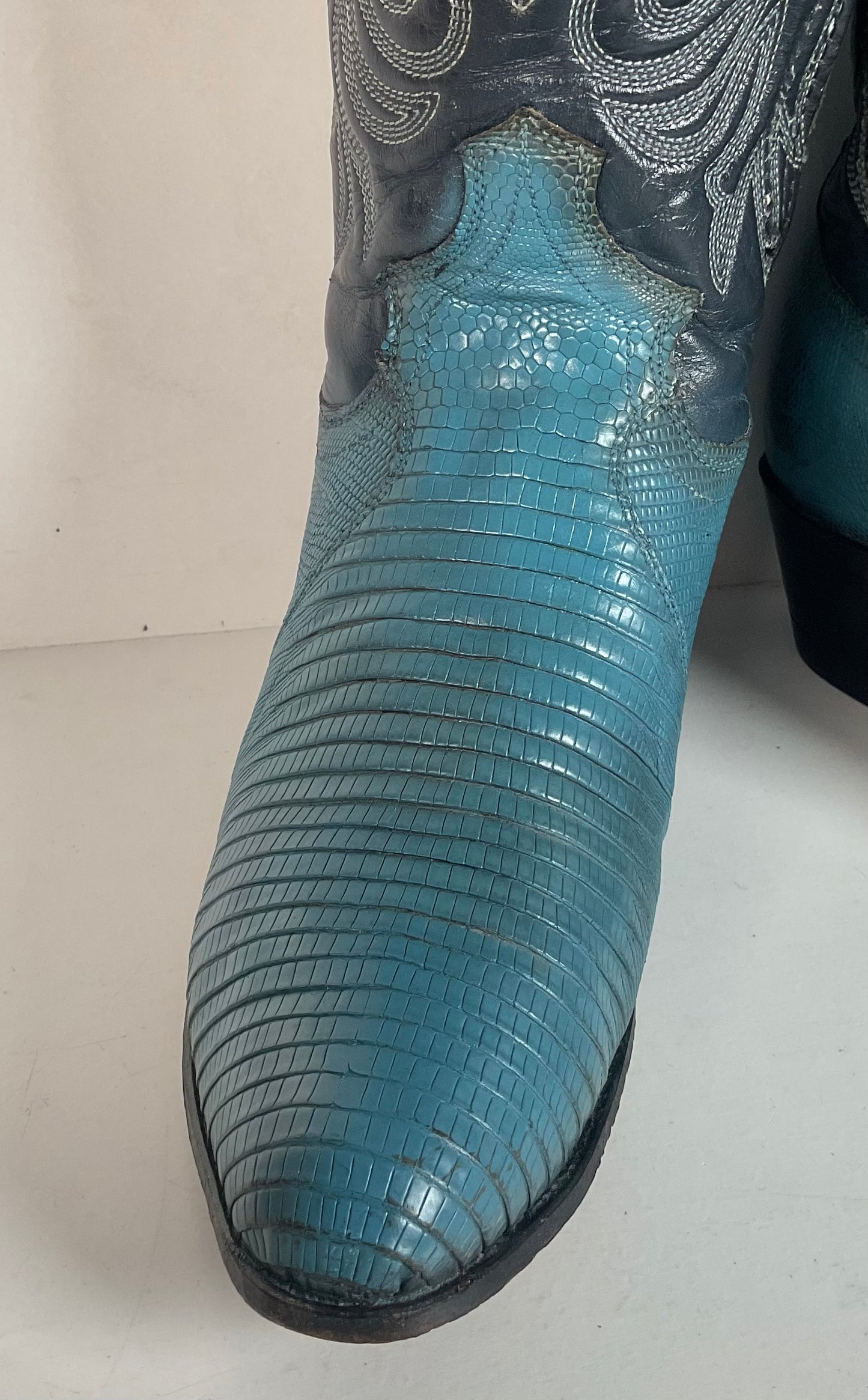 Vintage Justin Turquoise Cowgirl Boots 5 B Zipper Teju Lizard Vamp