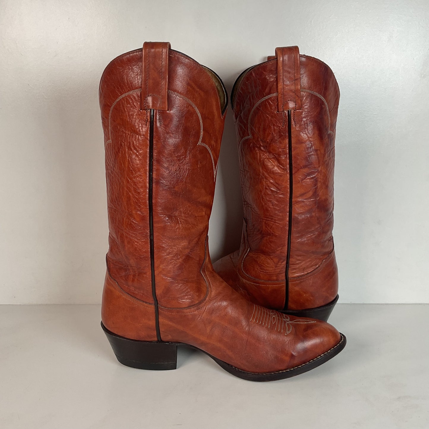 Vintage Tony Lama Chocolate Cow Cowboy Boots 8.5 EEEE Marbled Leather