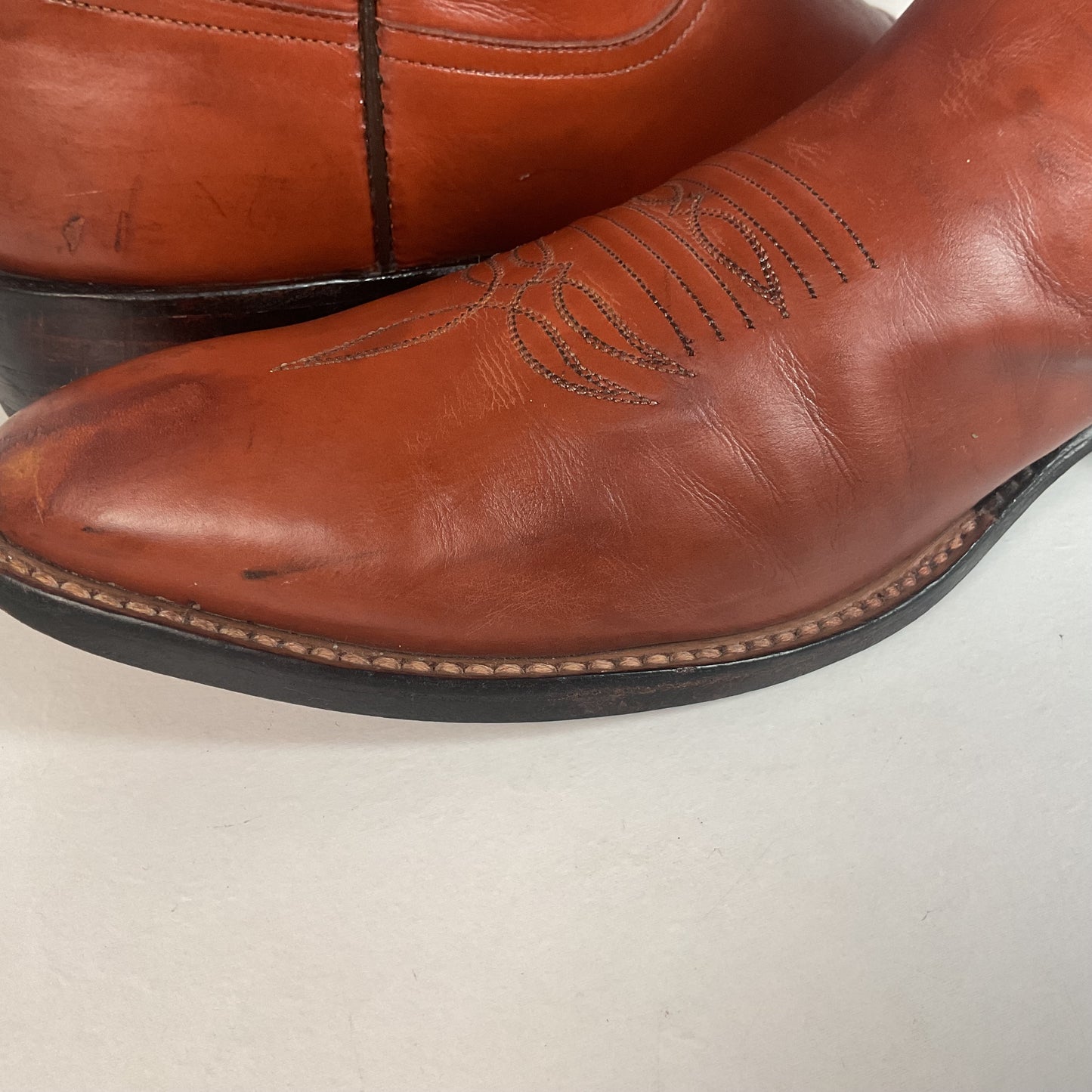 Rios of Mercedes Brown Calfskin Leather Cowboy Boots 13 A (Extra Narrow) Thrashed