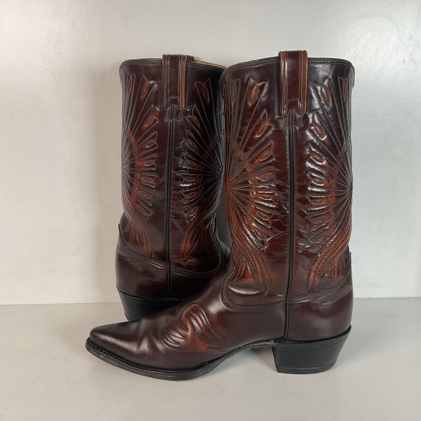 Vintage Texas Brand Patent Thunderbird Cowboy Boots 10.5 EE Rainbow Peacock