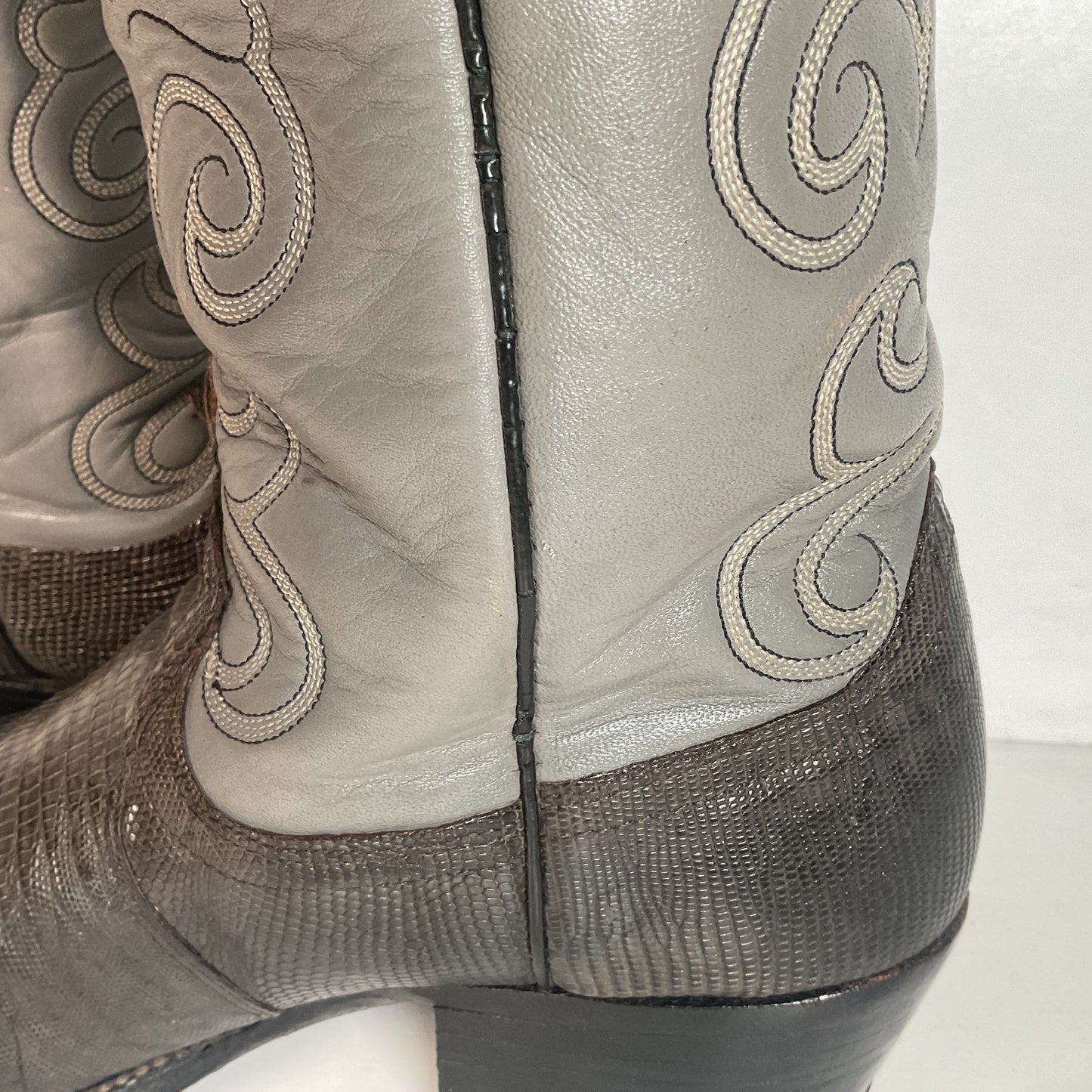 Vintage Dan Post Charcoal Grey Teju Lizard Cowboy Boots 10 D Old Label