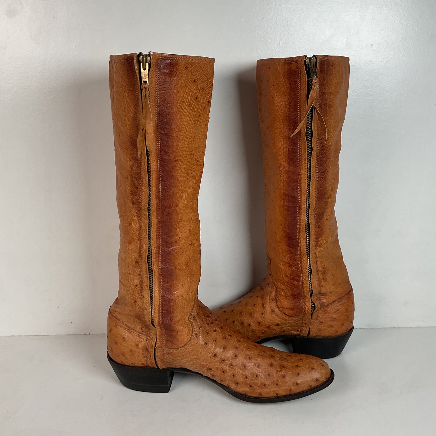 Custom Tall Ostrich Quill Riding Boots 7.5-8 Exotic Cowgirl