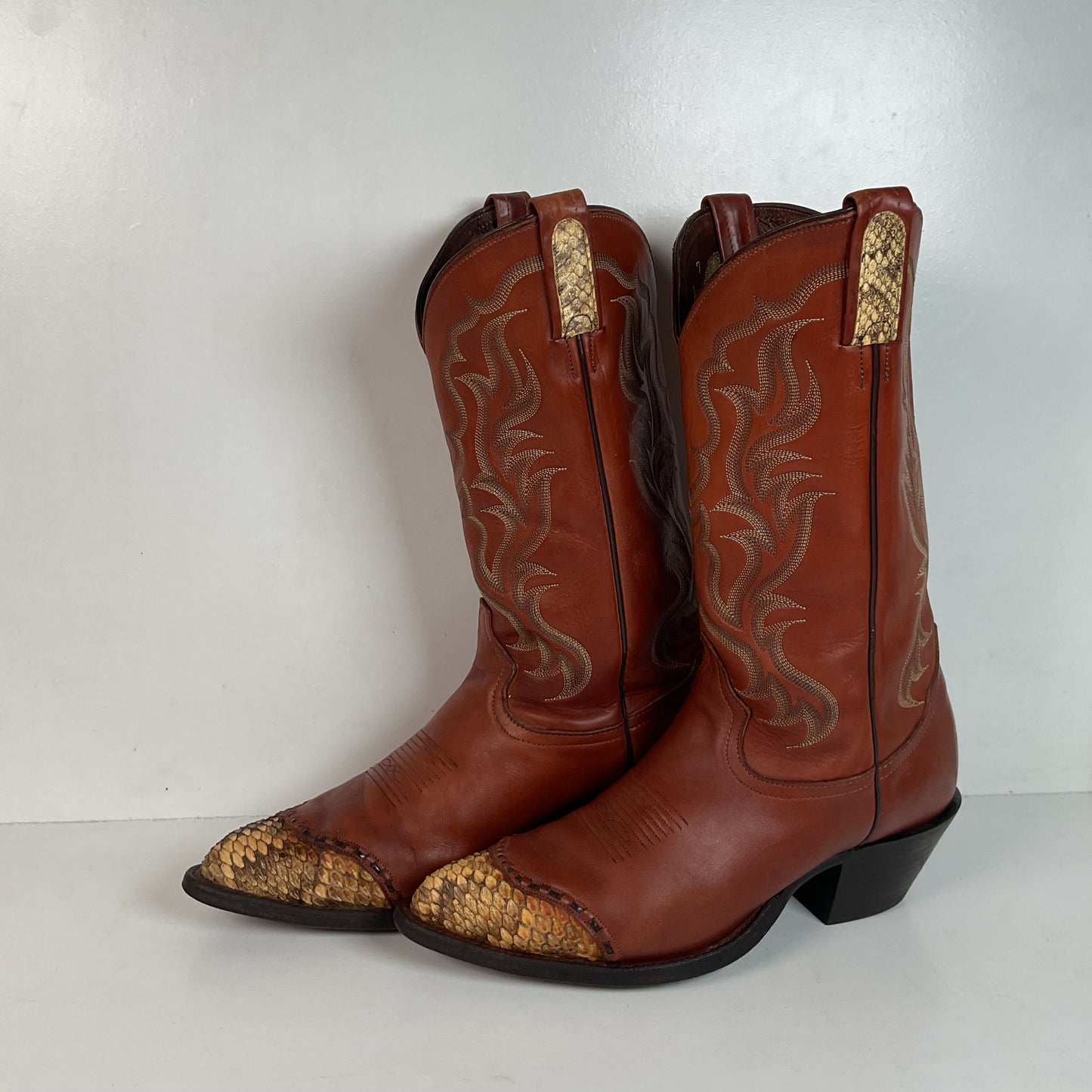 Vintage Tony Lama Rattlesnake Wingtip Cowboy Boots 10 D Diamondback Snakeskin