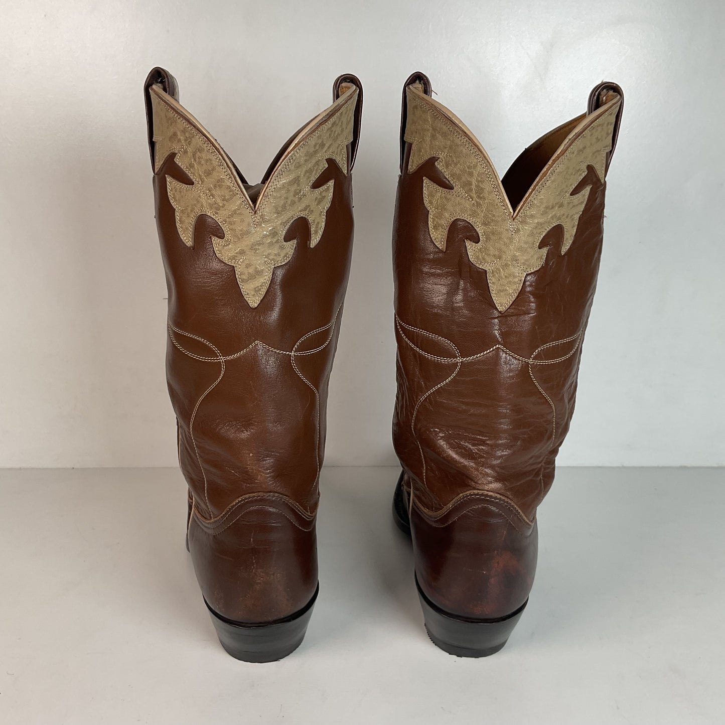 Vintage 1960s Tony Lama Wingtip Cowboy Boots 9 D Gold Label Recraft