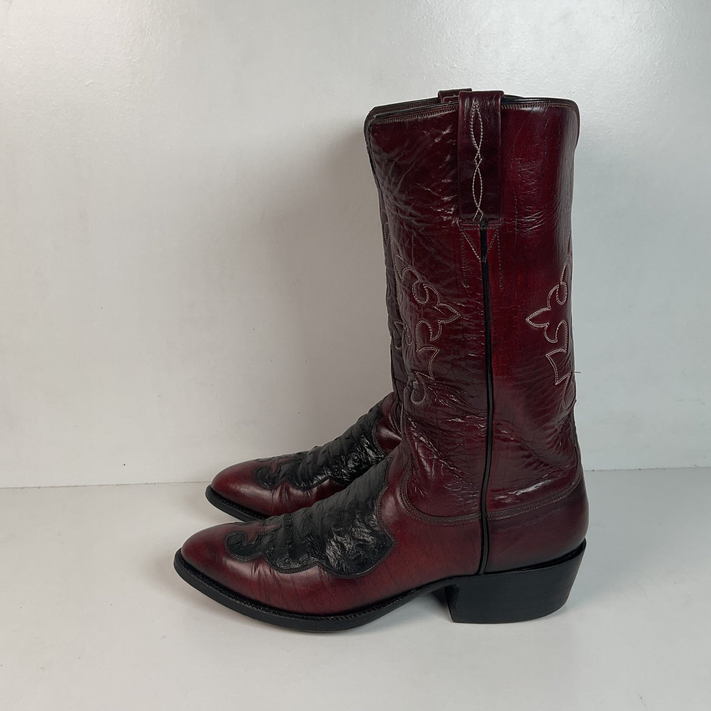 Lucchese San Antonio Black Cherry Ostrich Cowboy Boots Men’s 7.5 | Women’s 8.5