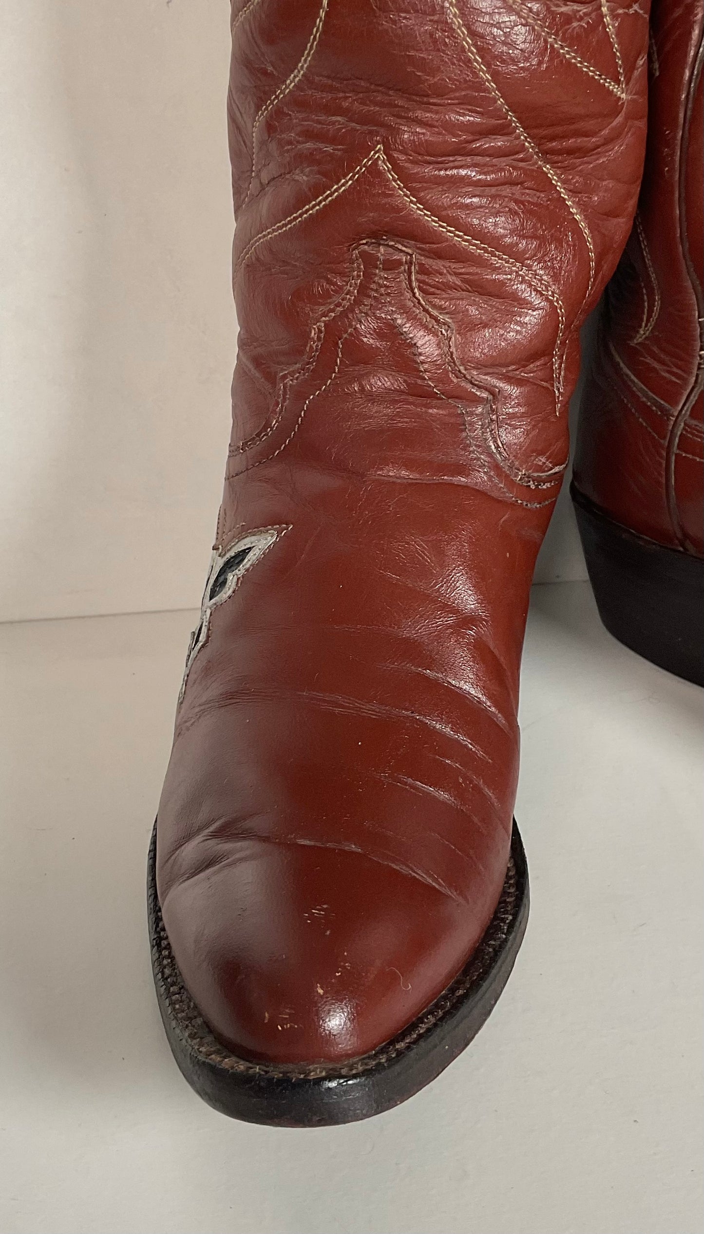 Vintage Justin 18” Butterfly Cowgirl Boots 5.5 C Snakeskin Inlay 70s