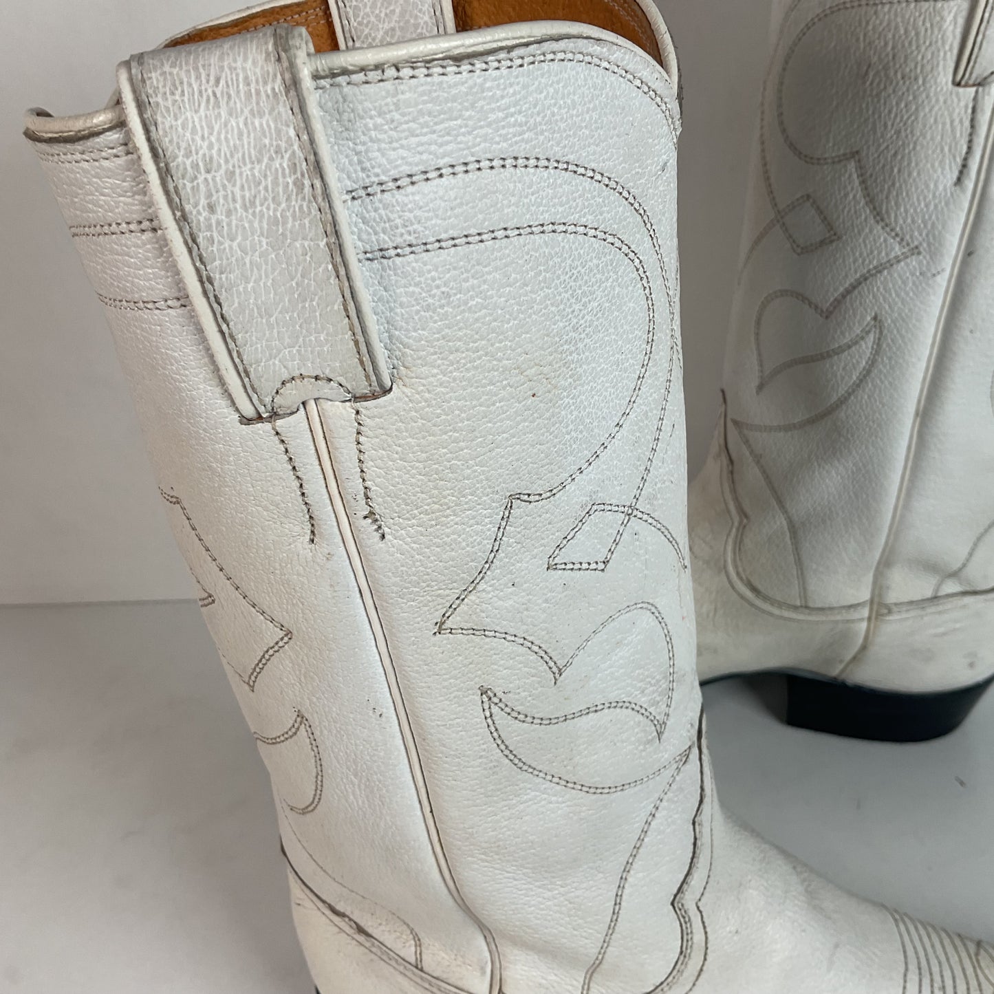 Vintage 1960s Justin White Cowboy Boots Men's 10 B | Women’s 11 Old Fort Worth Label