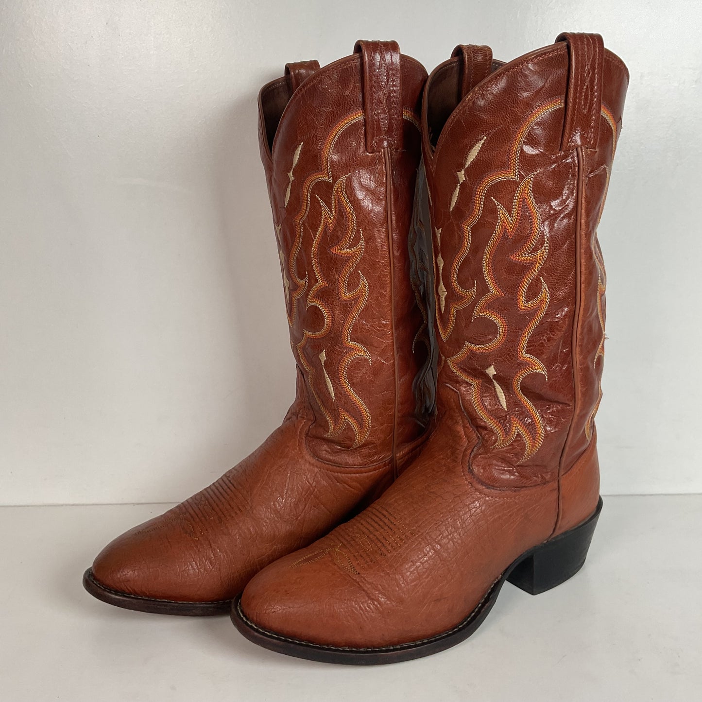 Tony Lama Bonham Cognac Smooth Ostrich 8.5 EE USA Made Distressed