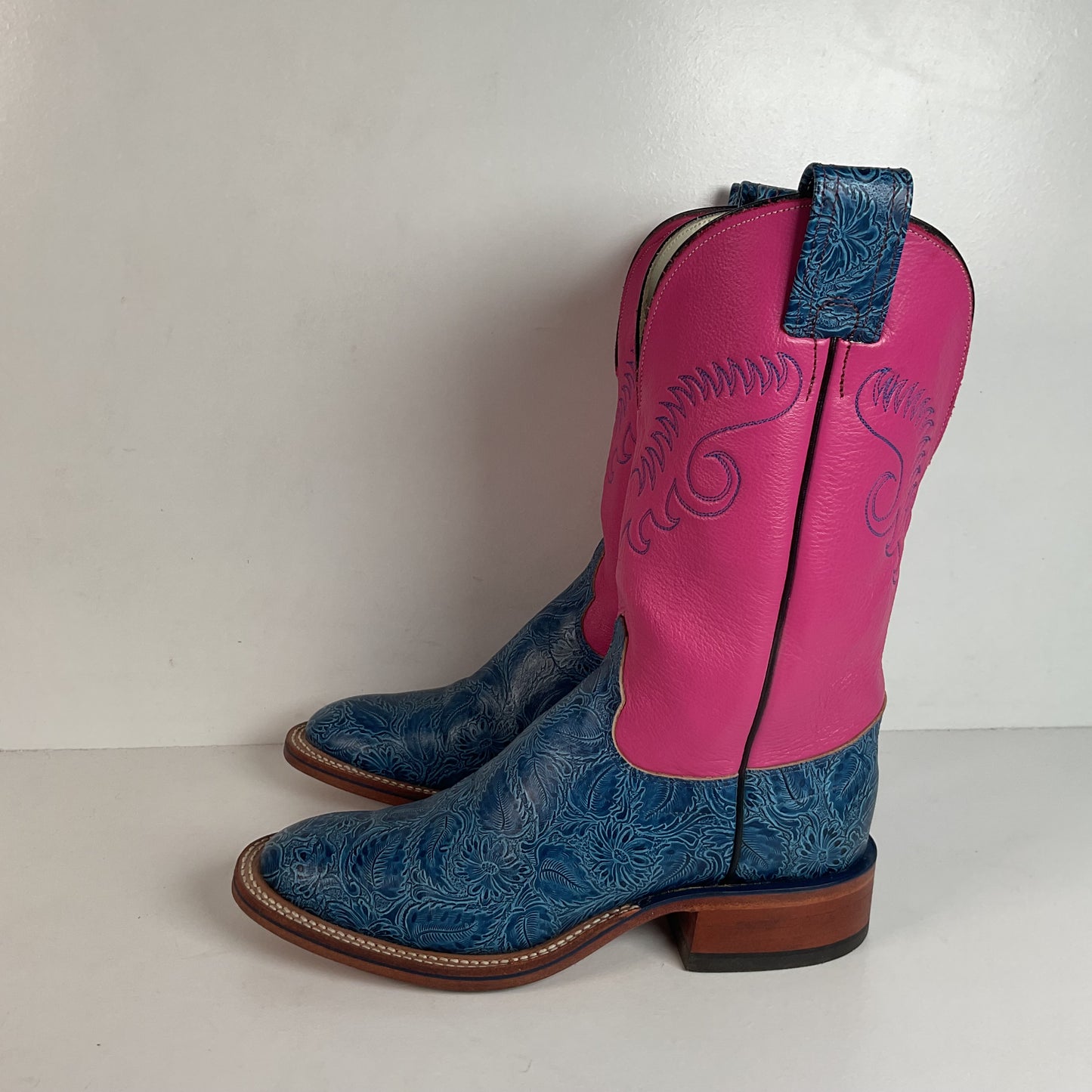 Olathe Tooled Cowgirl Roper Boots 7 B Barbie Pink Upper