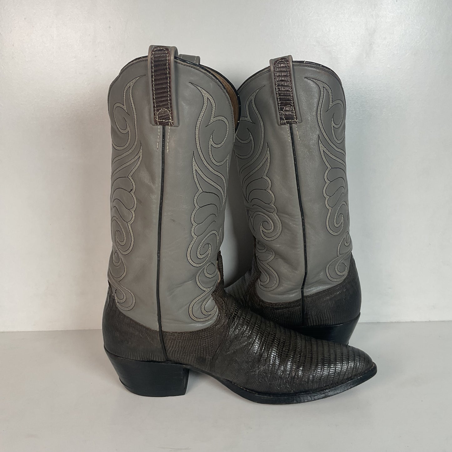 Vintage Dan Post Charcoal Grey Teju Lizard Cowboy Boots 10 D Old Label