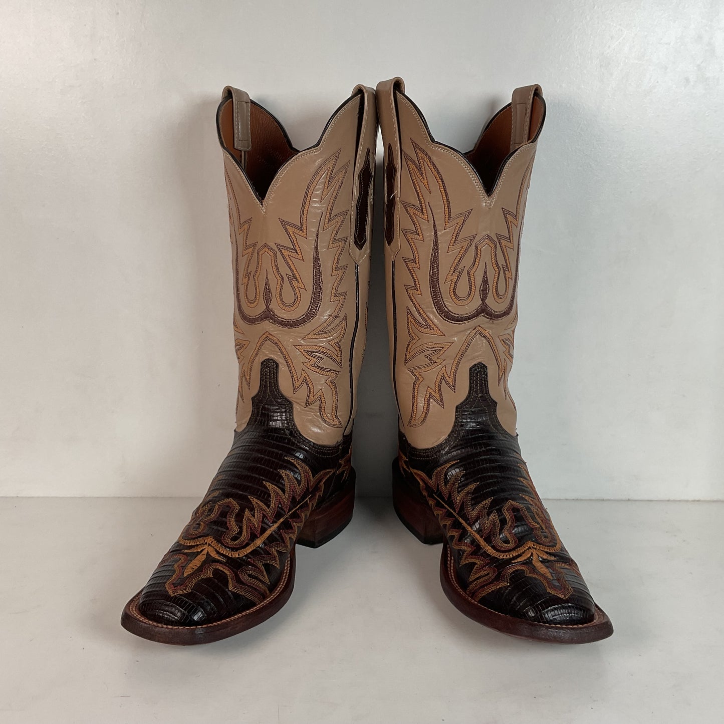 Lucchese Teju Lizard Cowgirl Boots 5 B Creme Stitched