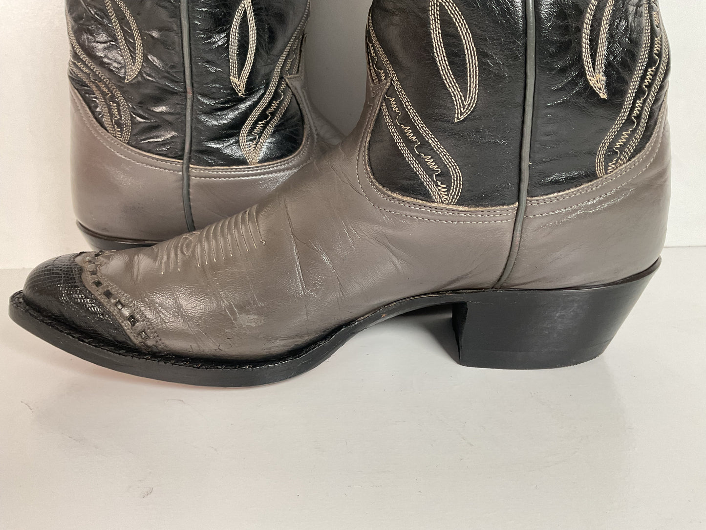 Vintage Tony Lama Grey Lizard Wingtip Cowboy Boots 9 D Gold Label Recraft
