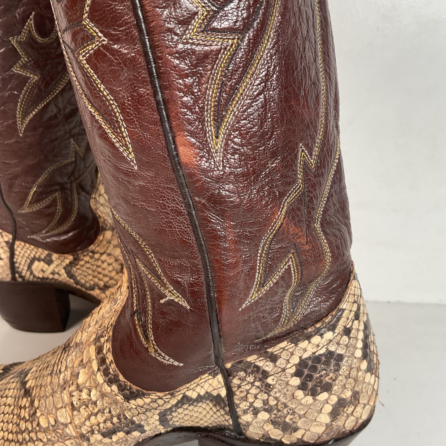 Vintage Dan Post Tall Python Cowgirl Boots 7.5 C USA Made Front Cut