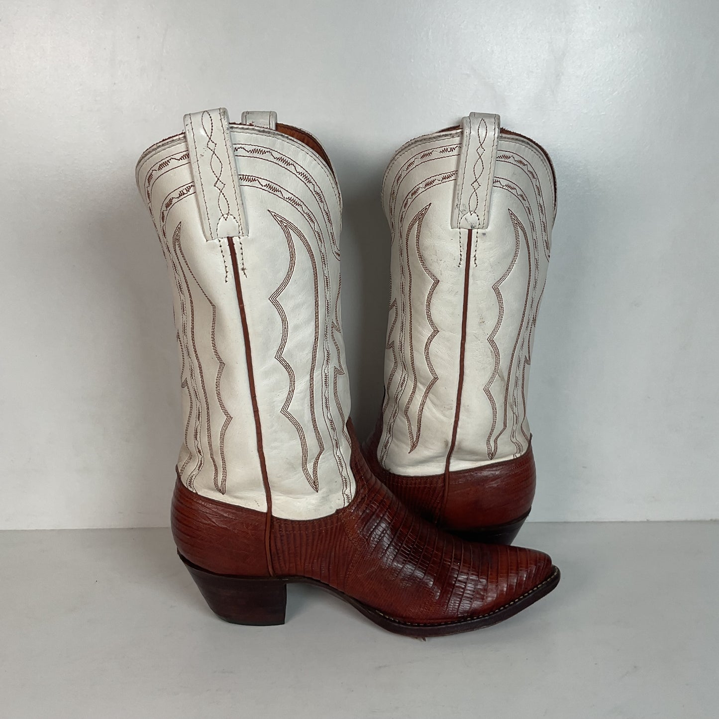 Vintage J Chisholm White Cowgirl Boots 7.5 M Teju Lizard