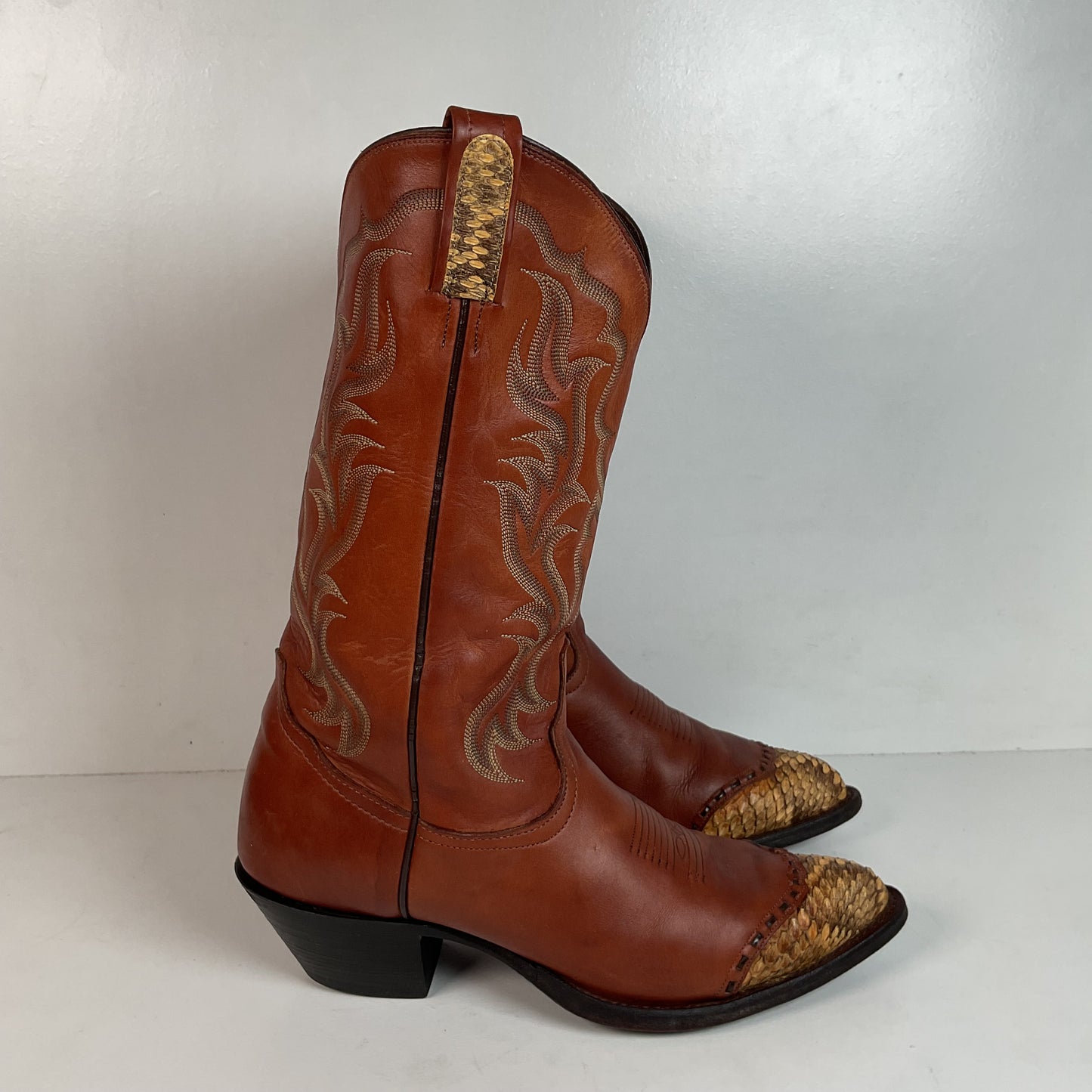 Vintage Tony Lama Rattlesnake Wingtip Cowboy Boots 10 D Diamondback Snakeskin
