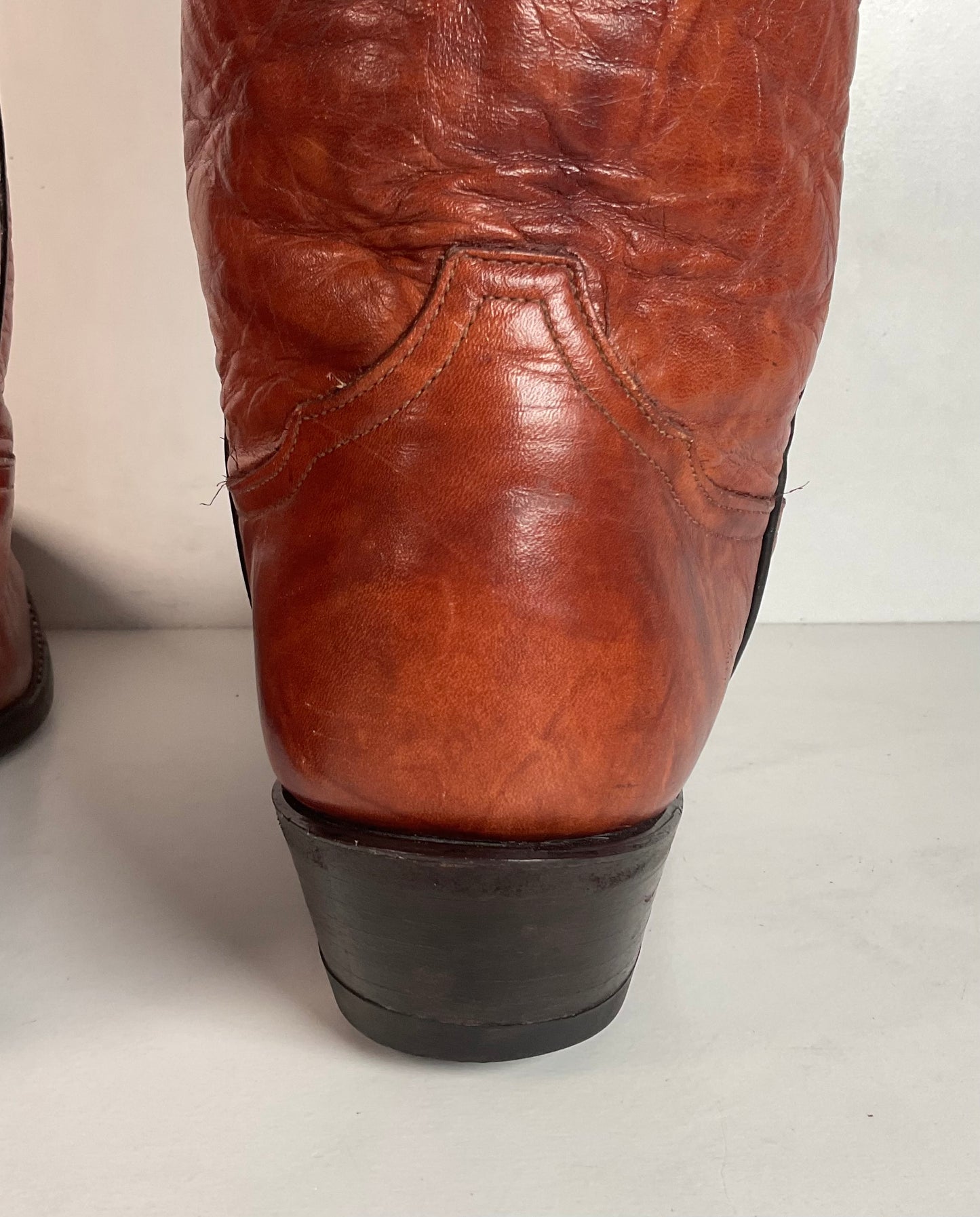 Vintage Tony Lama Chocolate Cow Cowboy Boots 8.5 EEEE Marbled Leather