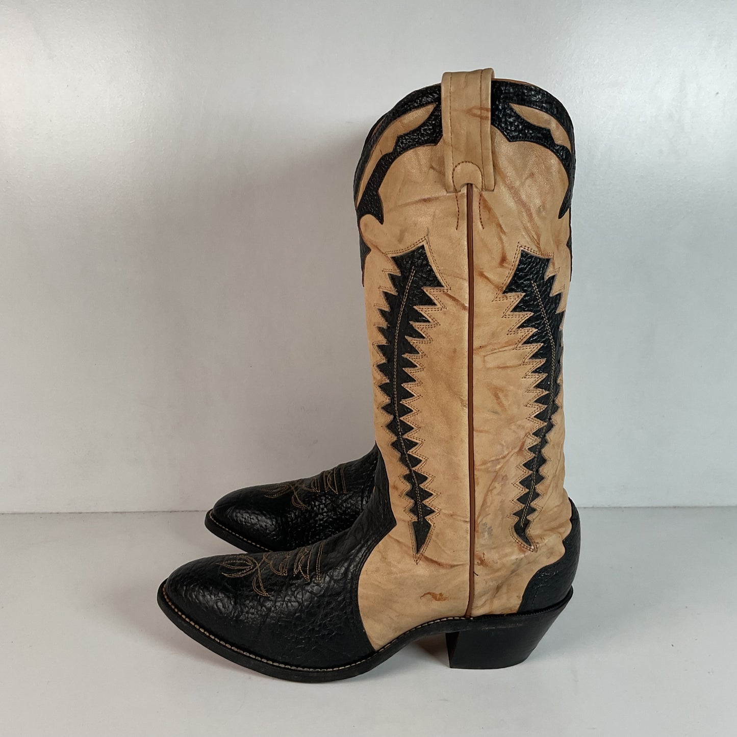 Boulet Men’s Tall Bullhide Cowboy Boots 9 E Tooled Inlay, Overlay