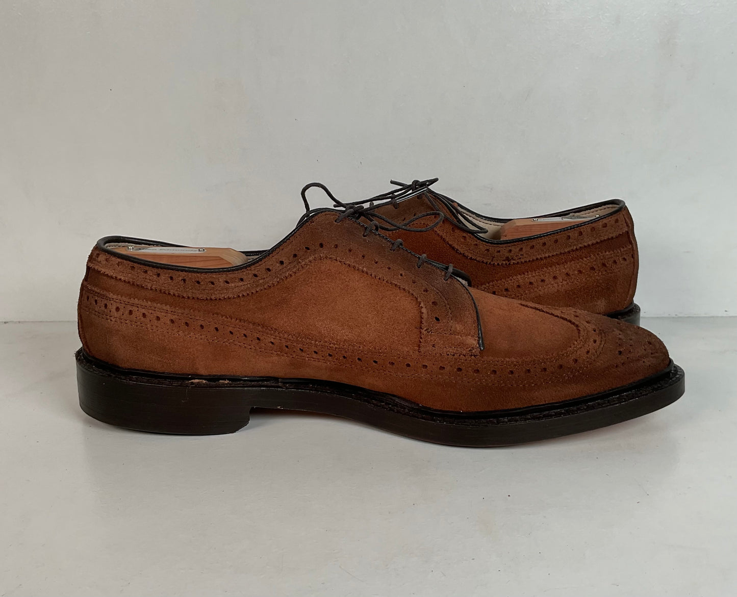 Vintage Allen Edmonds Suede Derby Shoes 11 D Long Wing Gunboat