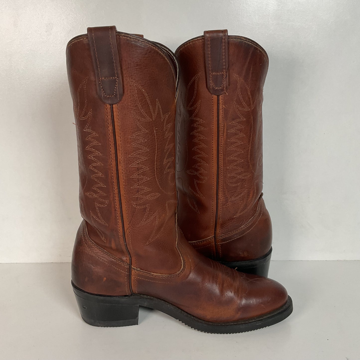 PD Tuff Brown Pull On Work Boots 8 EE Union Made Western Soft Toe