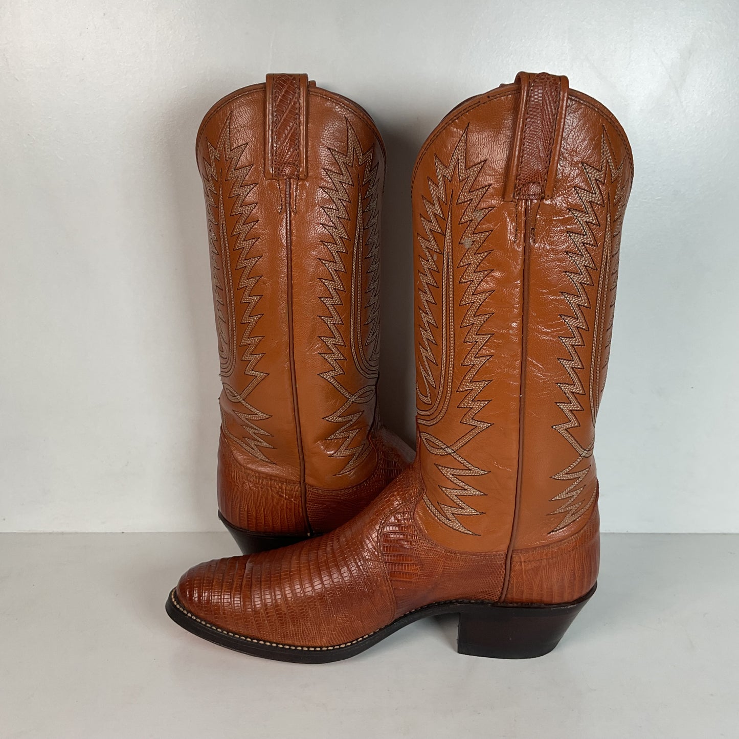 Vintage Dan Post Peanut Brittle Lizard Cowboy Boots 8 D Old Label