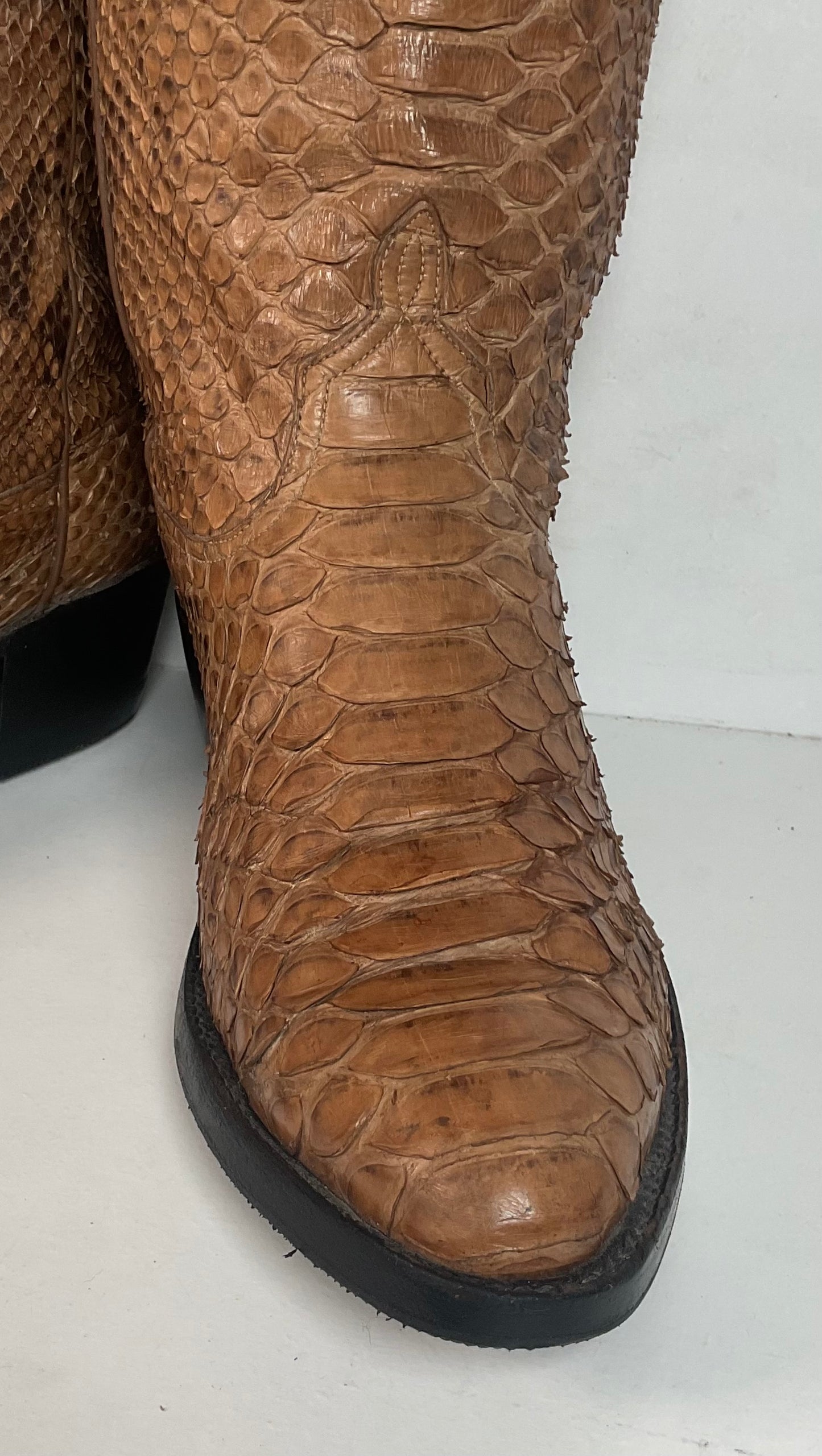 Vintage Full Python Snakeskin Cowboy Boots 8 D Back Cut Recraft