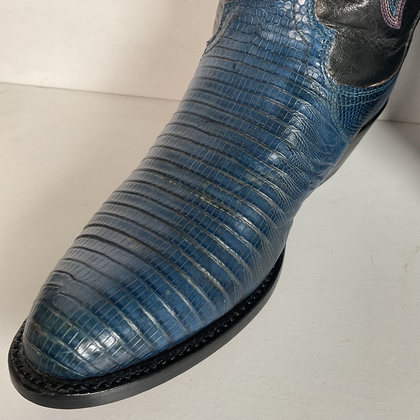 Vintage Justin Tall Blue Lizard Cowgirl Boots 6.5 B USA Made Recraft