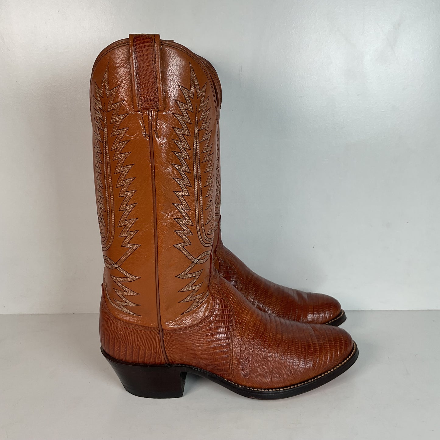 Vintage Dan Post Peanut Brittle Lizard Cowboy Boots 8 D Old Label