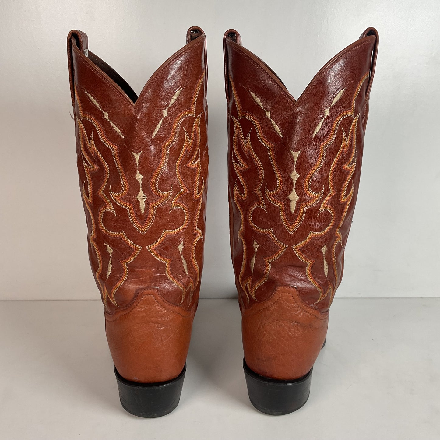 Tony Lama Bonham Cognac Smooth Ostrich 8.5 EE USA Made Distressed