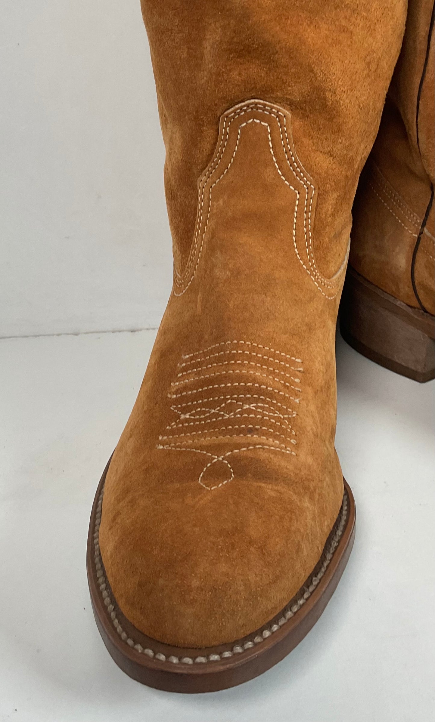 Vintage Wolverine Full Suede Cowgirl Boots 8 M Harvest Wheat Vibram