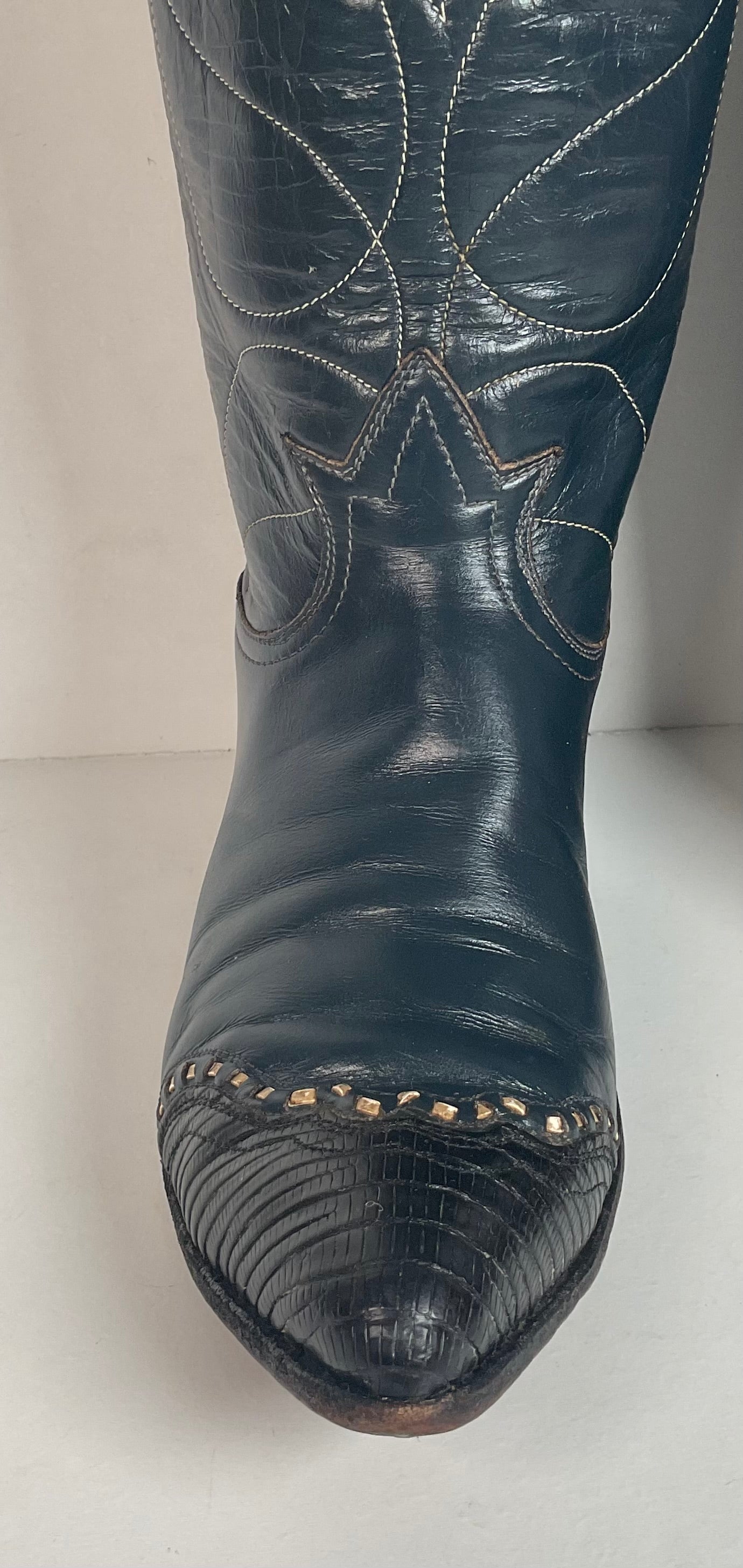Vintage Tony Lama Navy Blue Cowgirl Boots 6 A Lizard Wingtip