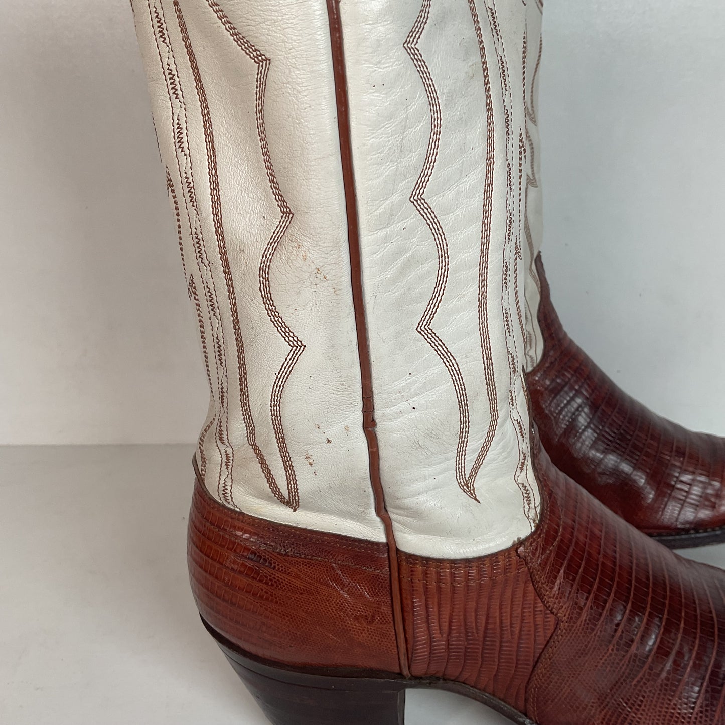 Vintage J Chisholm White Cowgirl Boots 7.5 M Teju Lizard