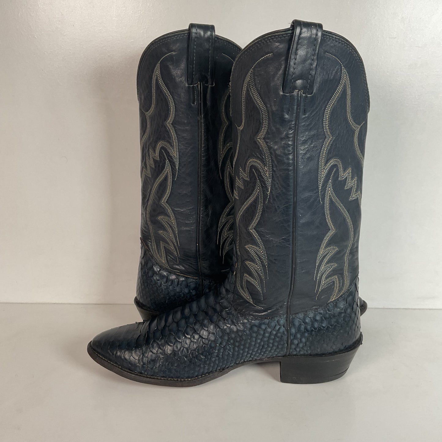 Vintage Nocona Dark Blue Python Cowboy Boots 9 EE Back Cut Snakeskin