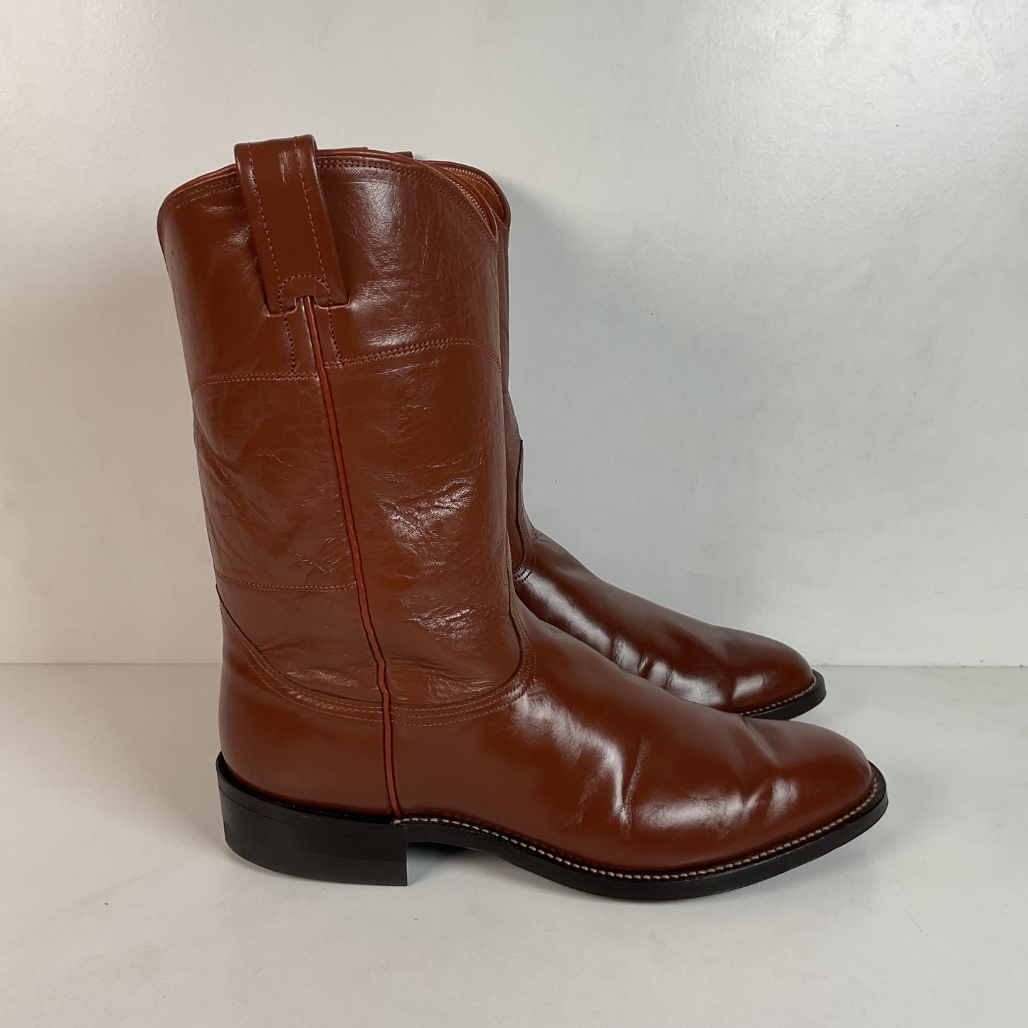Vintage Nocona Brown Leather Roper Boots 8.5 E USA Made Western 60s 70s