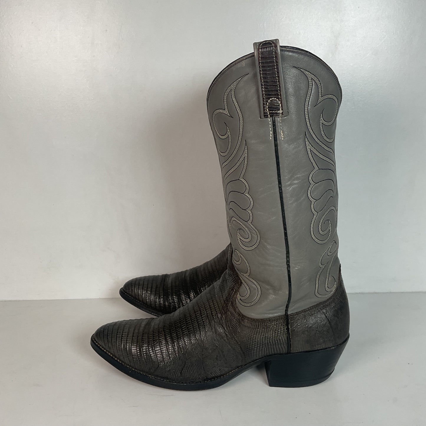 Vintage Dan Post Charcoal Grey Teju Lizard Cowboy Boots 10 D Old Label